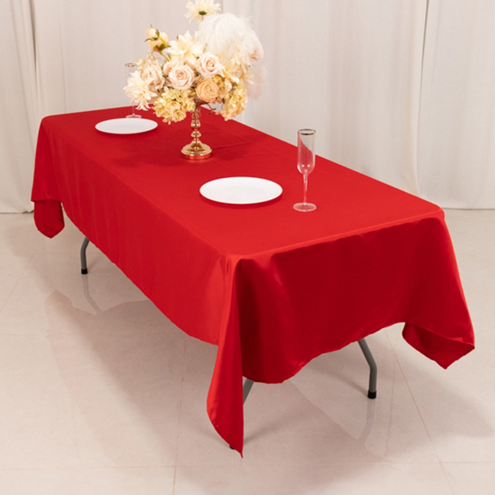 Red Lamour Satin Rectangle Tablecloth (60x102) - Durable & Silky Soft, Great Deal!