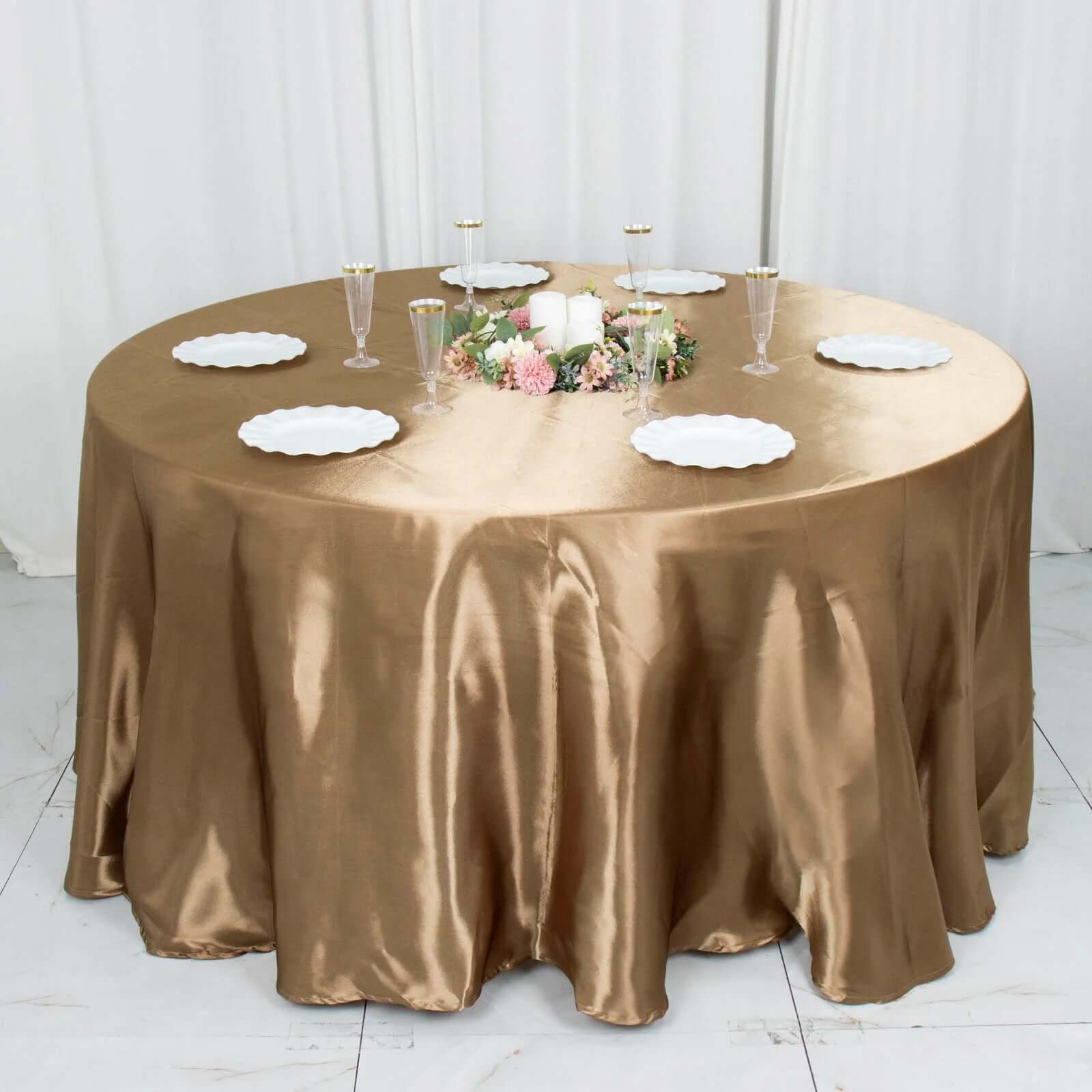 Stylish Seamless Satin Round Tablecloth in Taupe - 120 Inches for Special Events