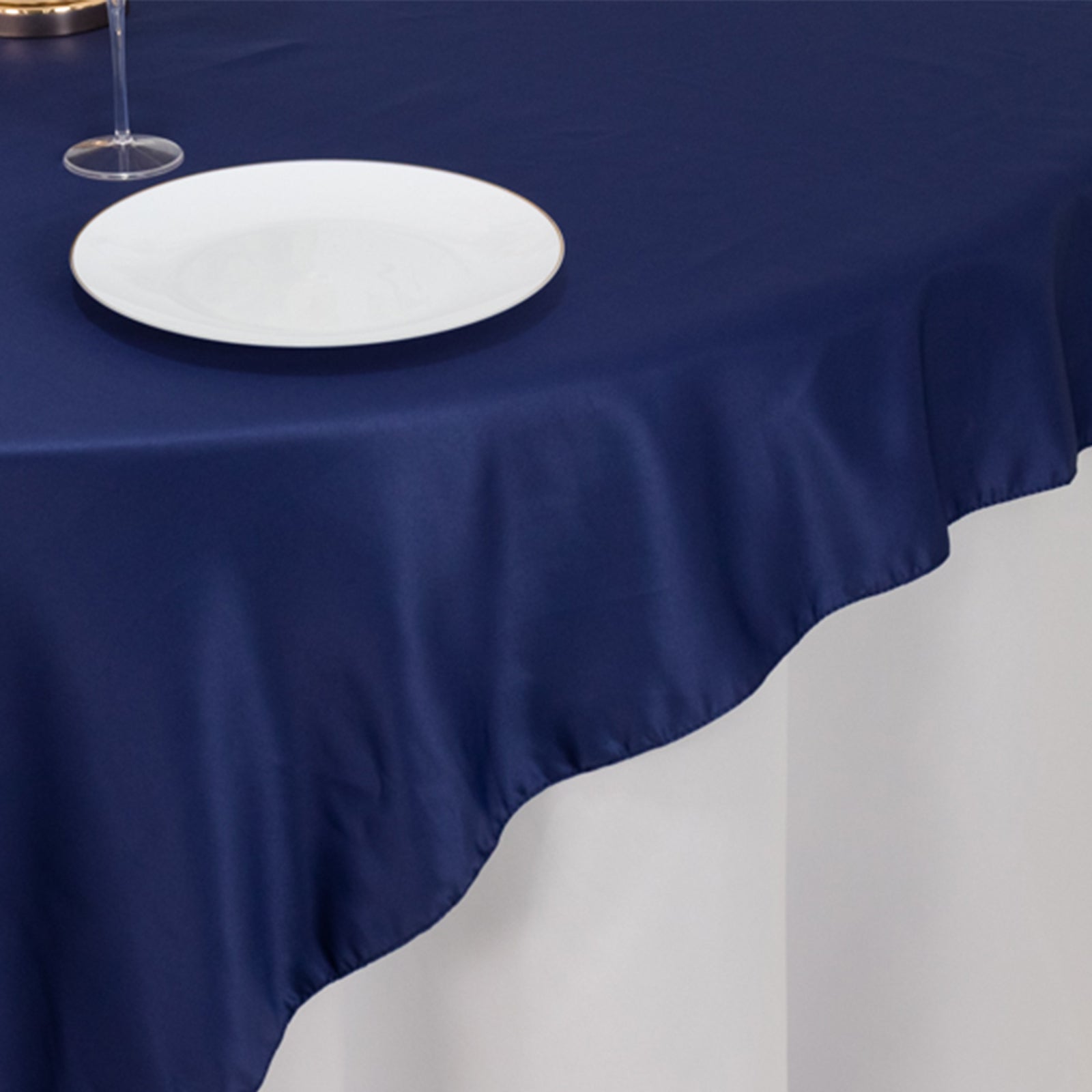 Navy Blue Lamour Satin Square Table Overlay 72x72 - High - Quality Smooth Table Topper