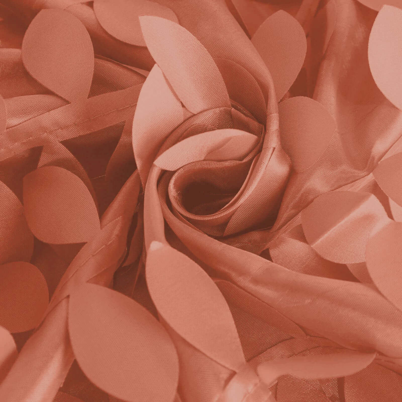 Exclusive 132' Round Taffeta Tablecloth in Terracotta (Rust) with 3D Leaf Petal Design