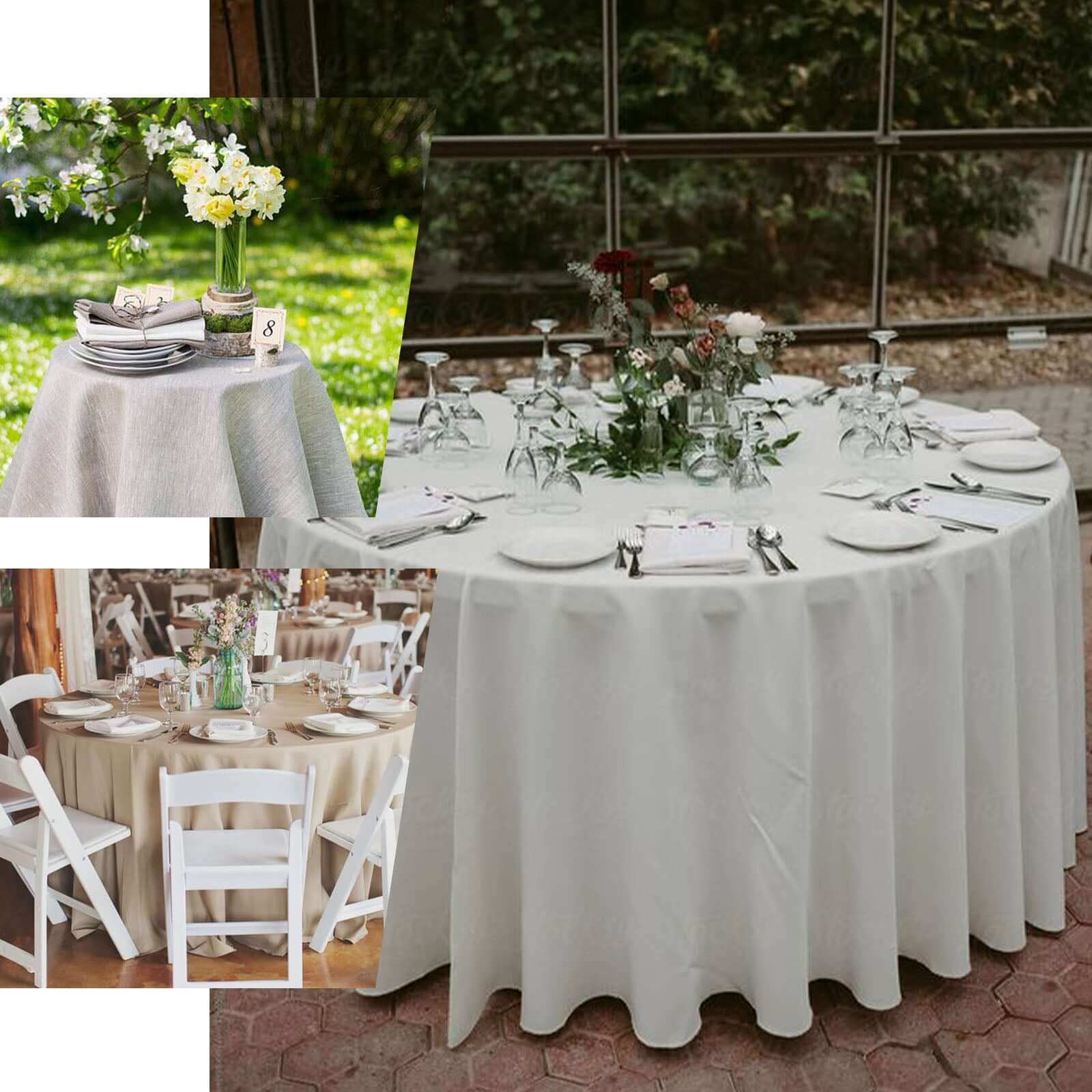 Natural Faux Linen 108 Round Wrinkle-Resistant Tablecloth - High Quality