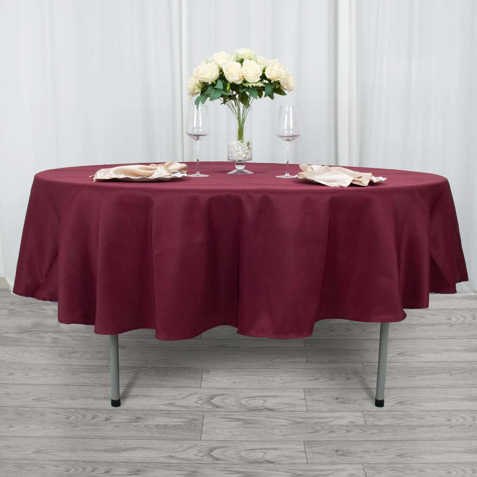 Exclusive Offer! 90-Inch Round Burgundy Premium Polyester Tablecloth, Stain & Wrinkle Resistant, 220GSM