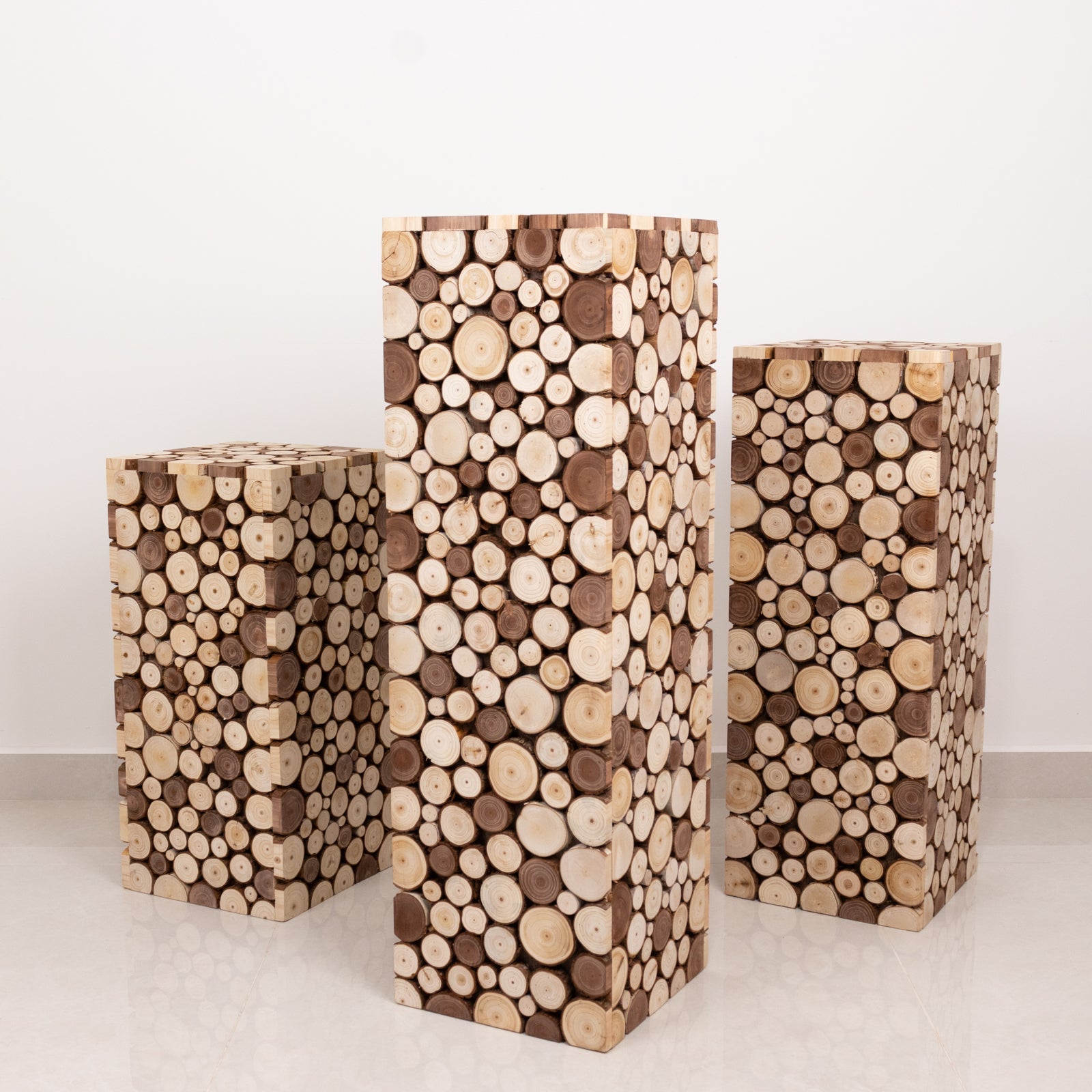 36" Natural Wooden Rectangular Pedestal Stand - Ideal for Rustic Decor