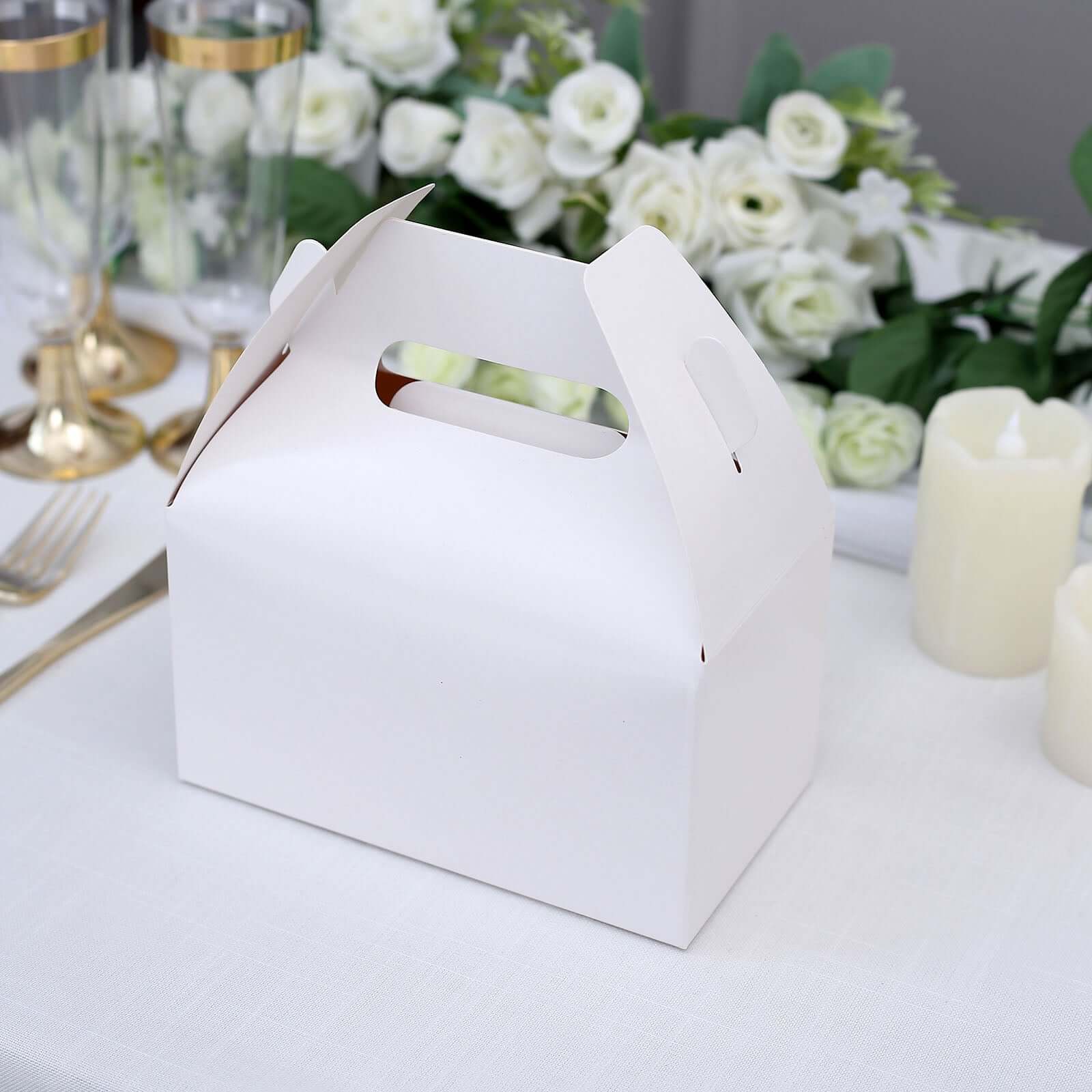 25-Pack Classic White Gable Tote Boxes for Party Favors and Candy Gifts