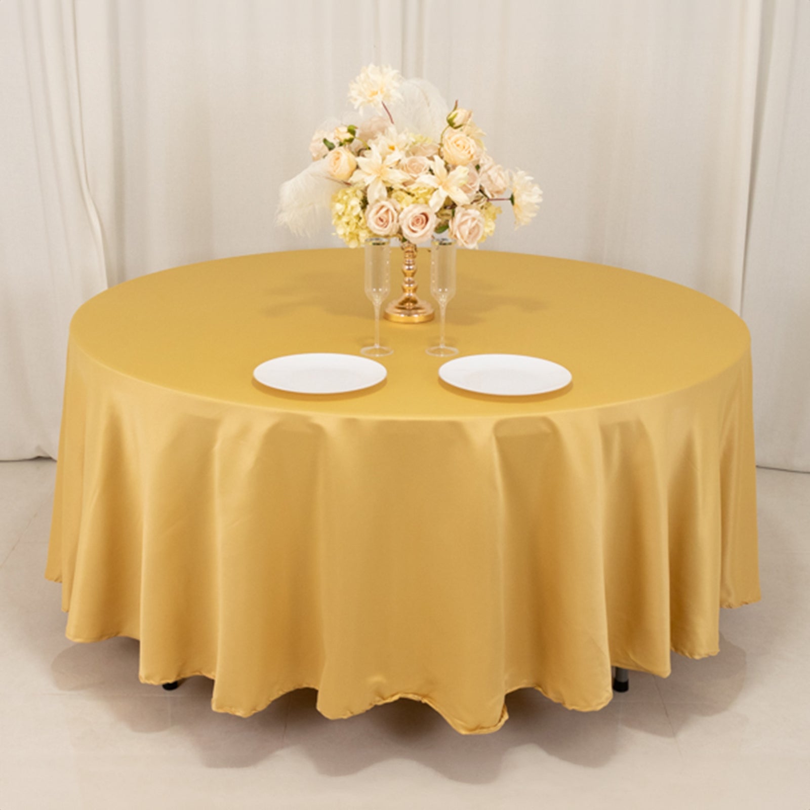 Durable Silk-Like Champagne Lamour Satin 108-Inch Round Tablecloth