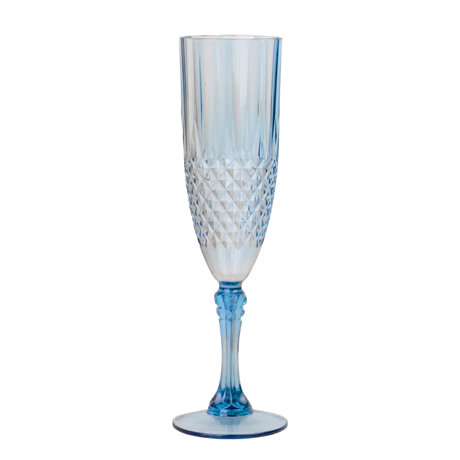 8oz Reusable Dusty Blue Plastic Wedding Toast Flutes with Crystal Cut Style - 6 Pack