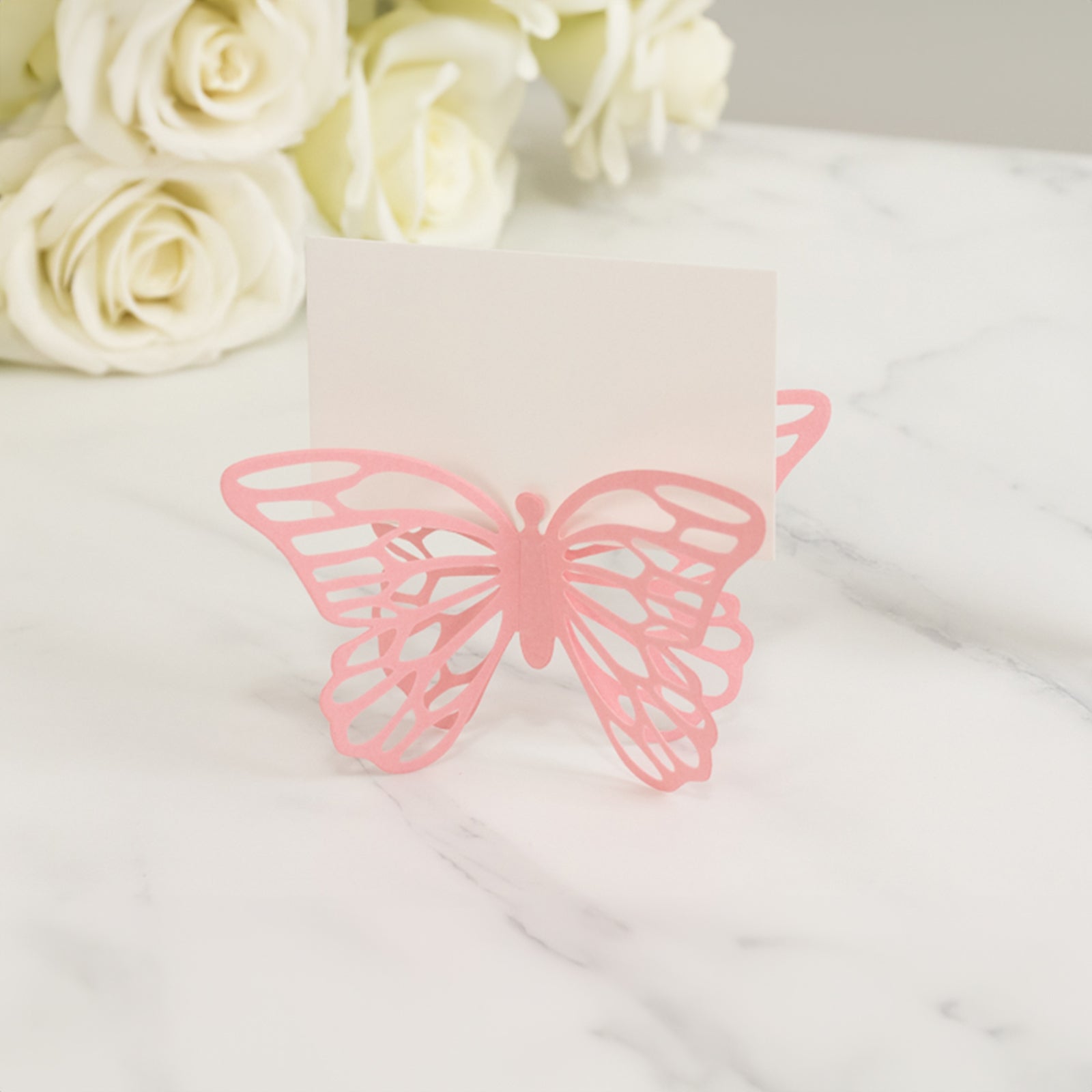 25-Pack Pink Paper Butterfly Place Card Holders with Printable White Cards - 3D Free Standing Table Number Stands (3x5) - High Quality Deal