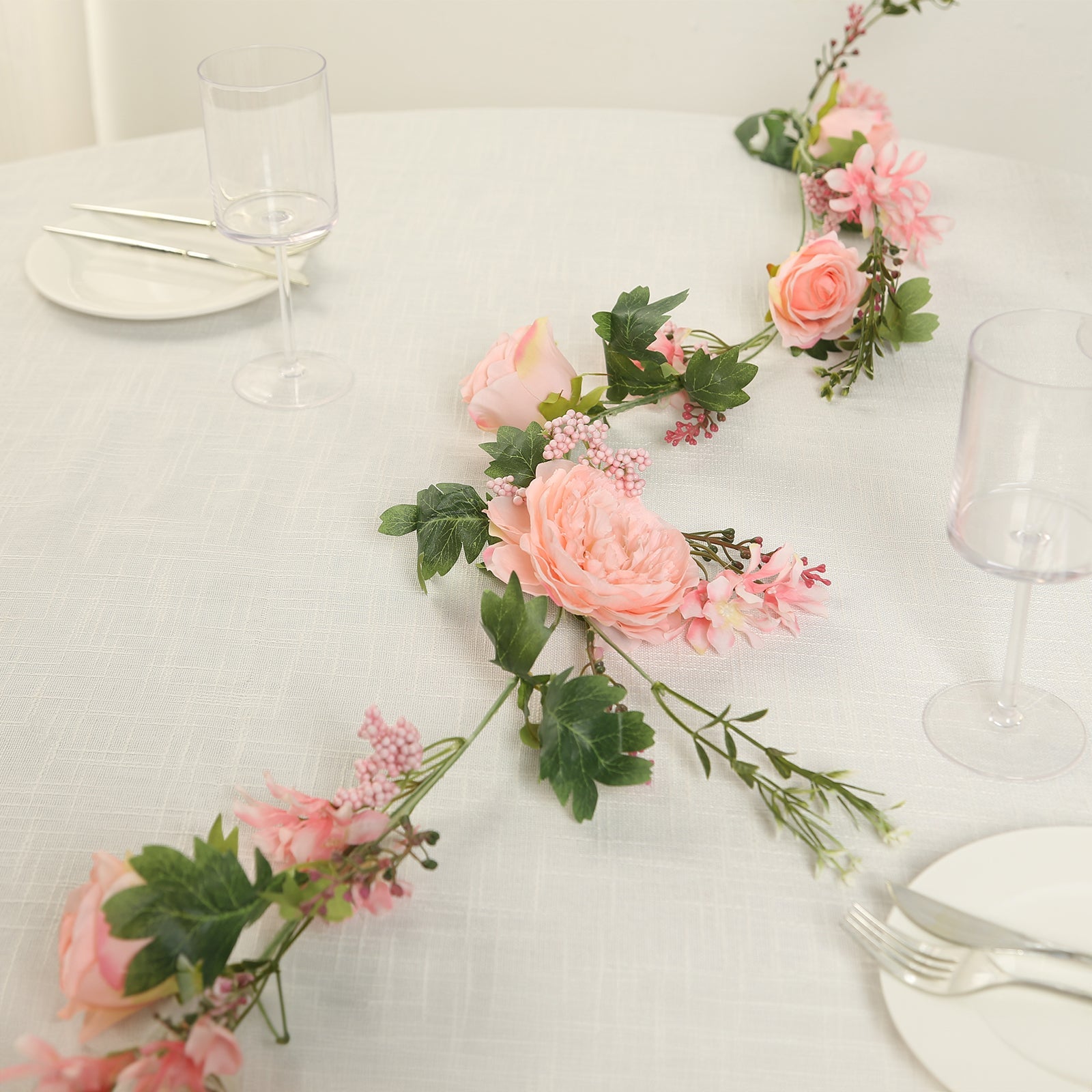 Hot Sale! 6ft Artificial Blush Silk Rose and Peony Flower Garland with Greenery for Decor