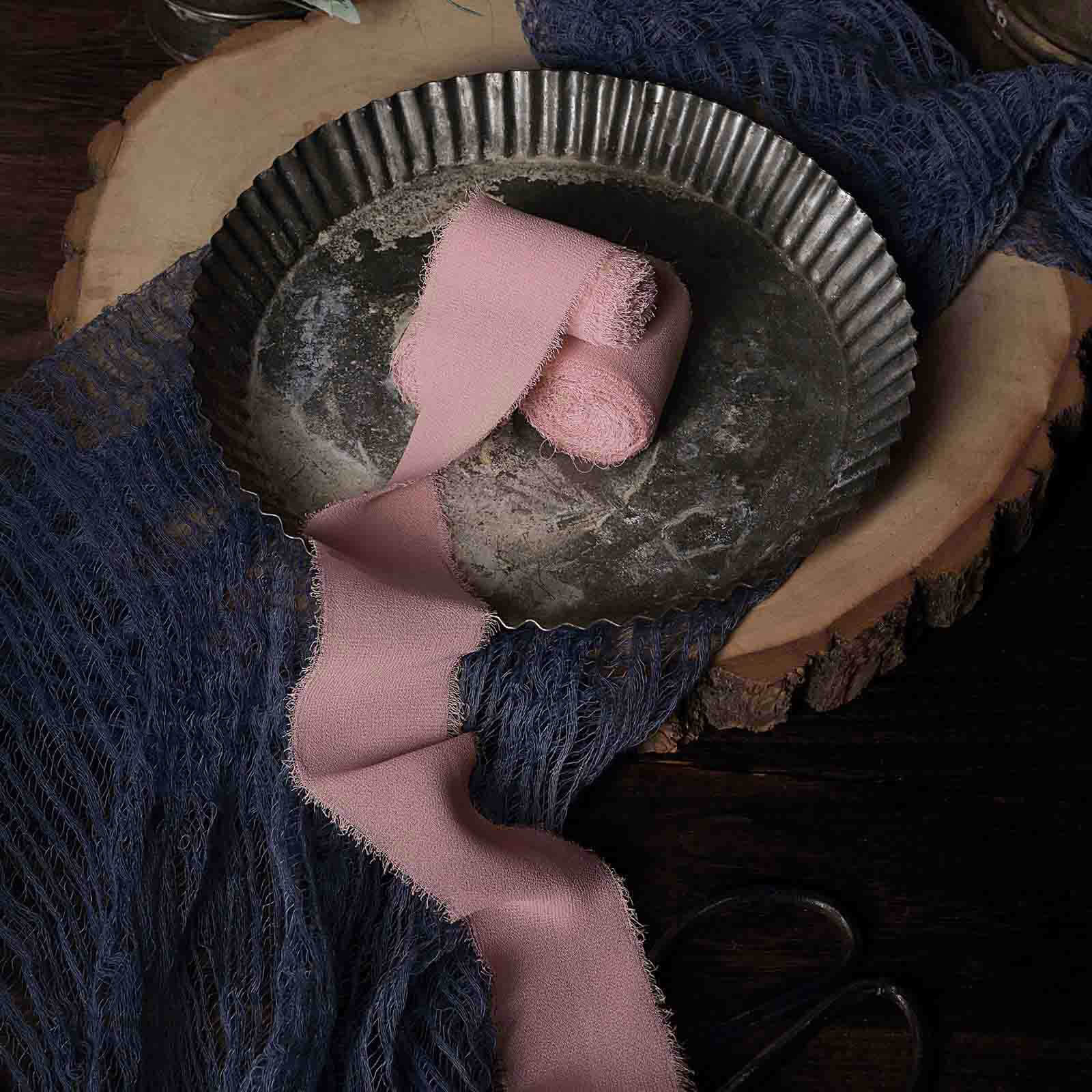2-Pack 6yd Dusty Rose Silk-Like Chiffon Linen Ribbon Rolls - Ideal for Bouquets & Gift Wrapping