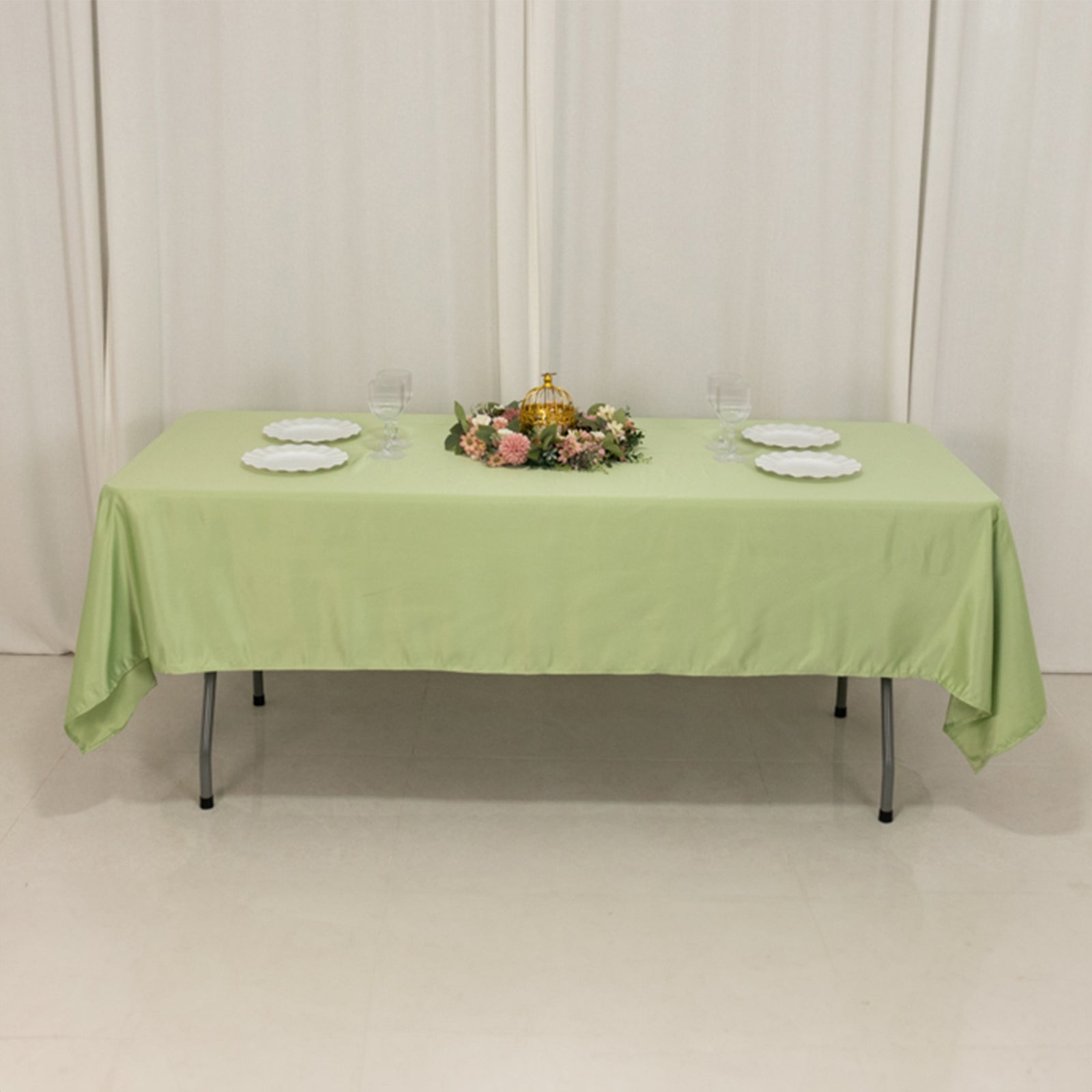 Lamour Satin Sage Green Rectangle Tablecloth - Durable & Soft, 60x102
