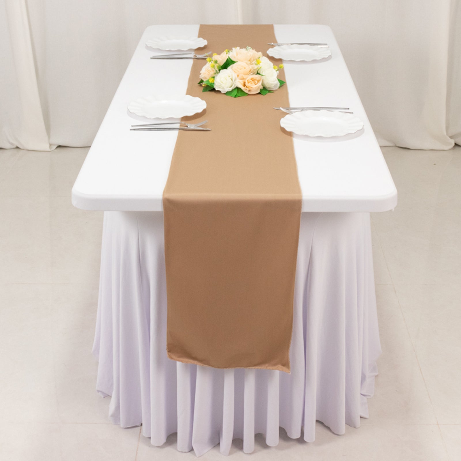 Exclusive Wrinkle-Free Nude Scuba Polyester 12x108 Table Runner