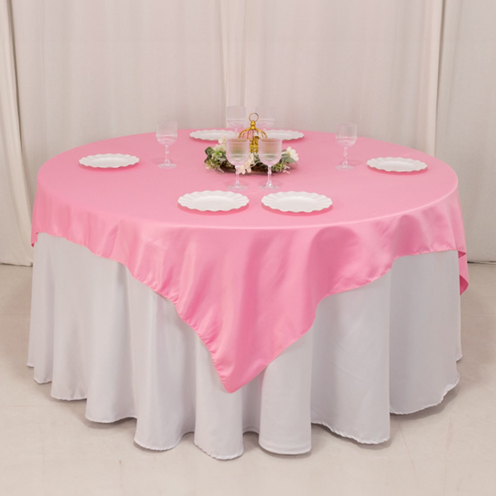 Hot! Pink Lamour Satin 72x72 Square Table Overlay with Smooth Finish
