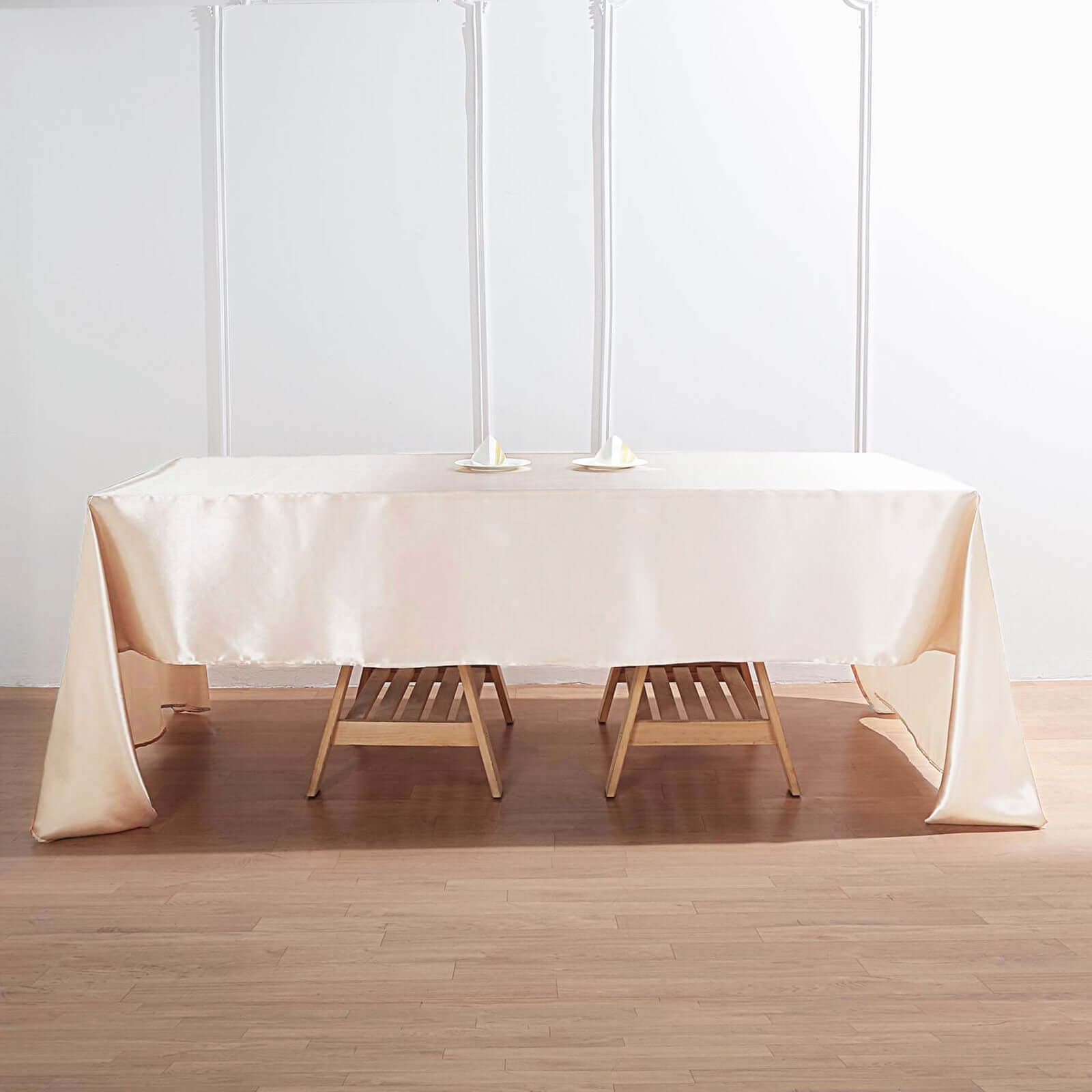 Beige Satin 60x126 Rectangular Tablecloth - Smooth & Lustrous, Ideal for Events