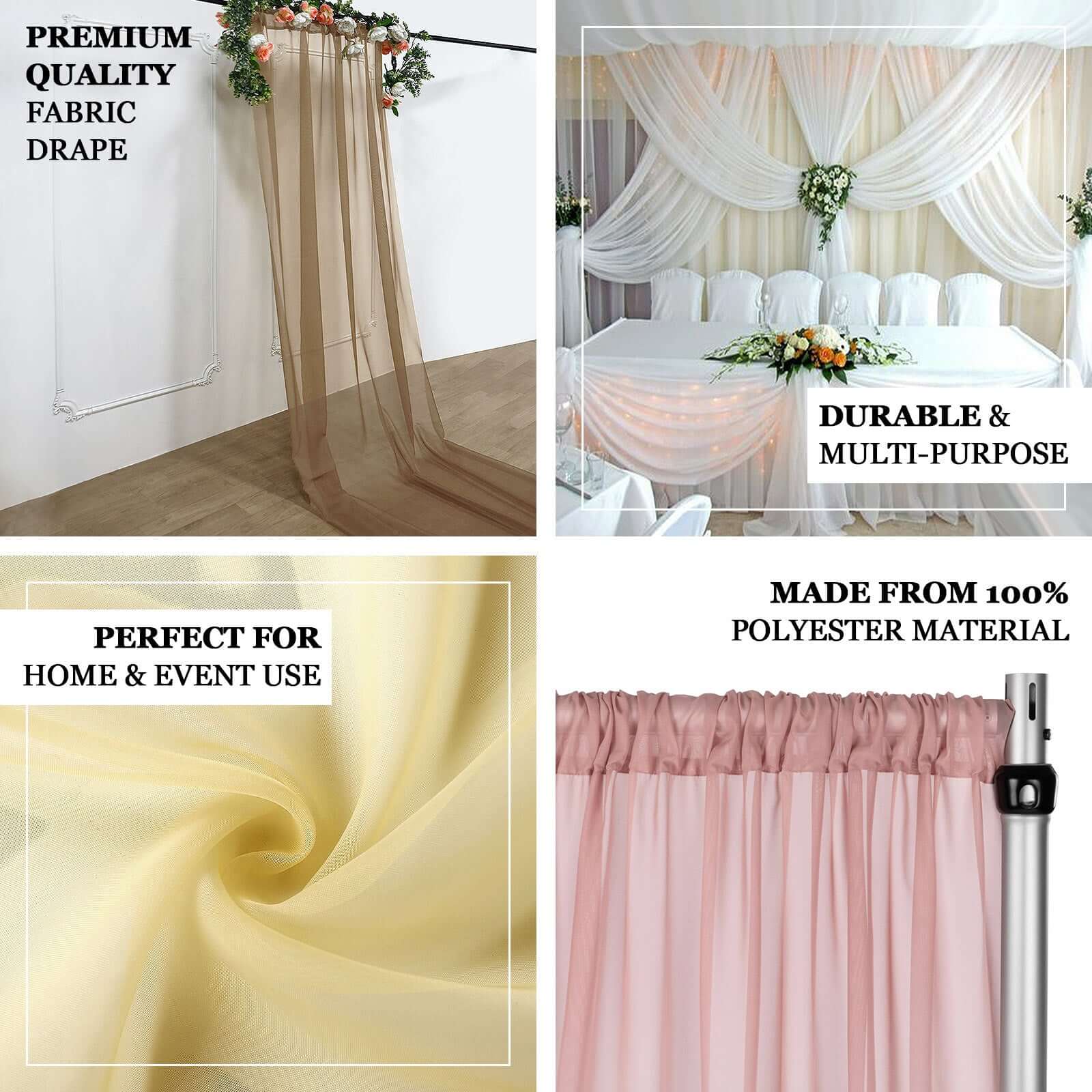 5ft x 14ft Ivory Premium Chiffon Curtain Panel - Durable Flame Resistant, Ideal for Events