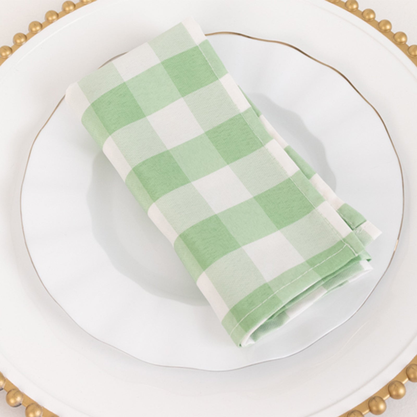 5-Pack Polyester 15x15 Square Napkins in Sage Green/White Buffalo Plaid - Ideal for Events
