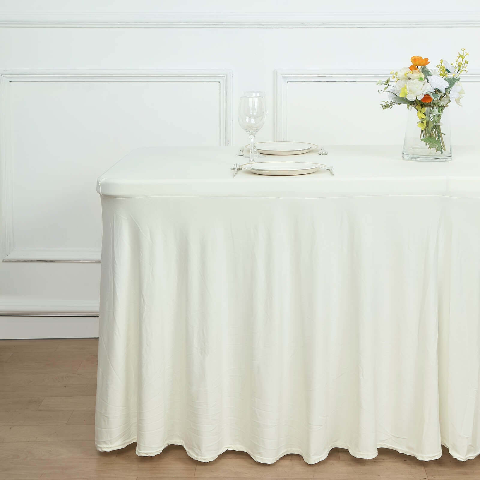 Ivory Spandex Table Cover with Wavy Skirt-Like Effect for 6ft Tables - Exclusive Offer