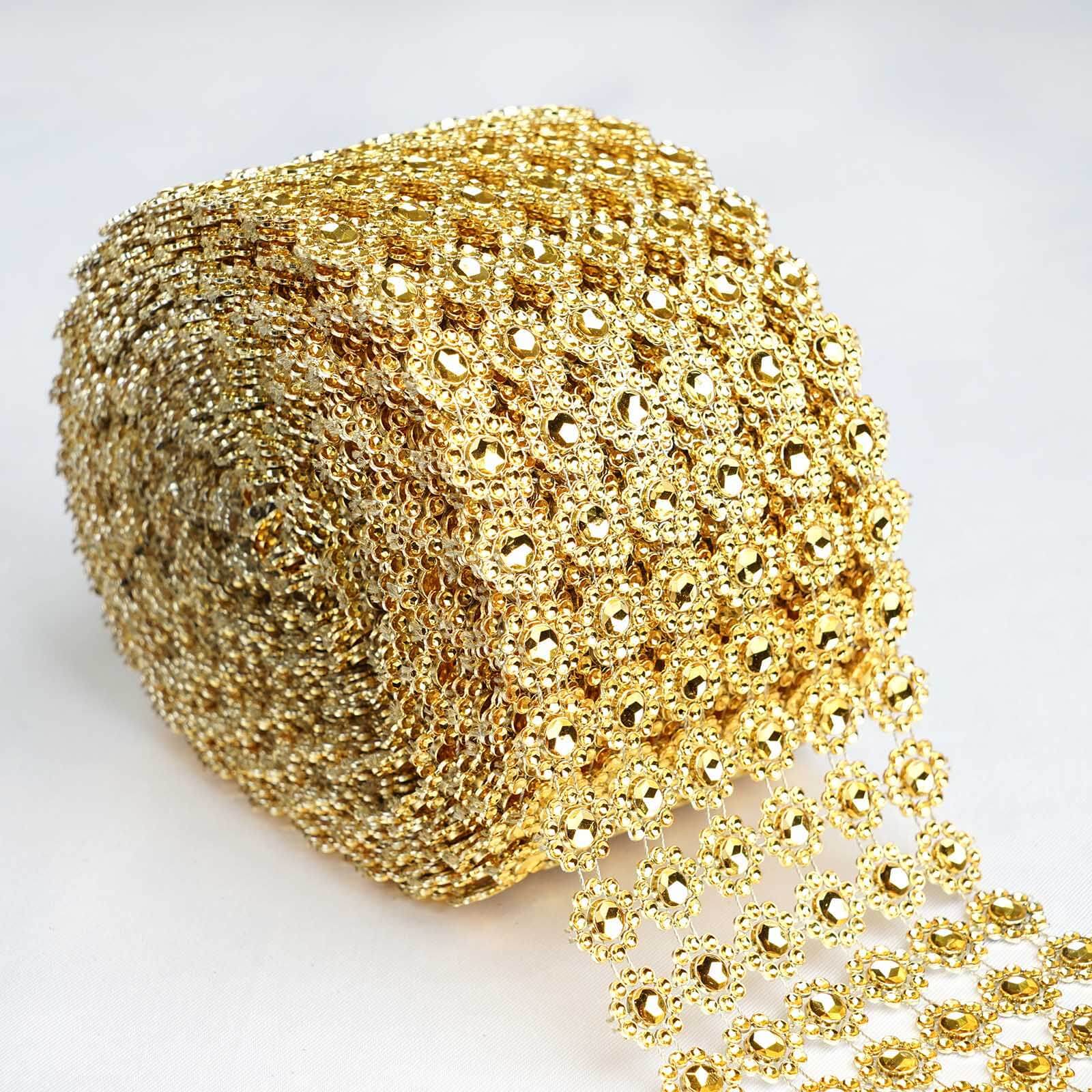 Hot Sale! 4 - inch Wide, 10 - Yard Gold Fleur Diamond Rhinestone Ribbon for DIY Crafts and Decor