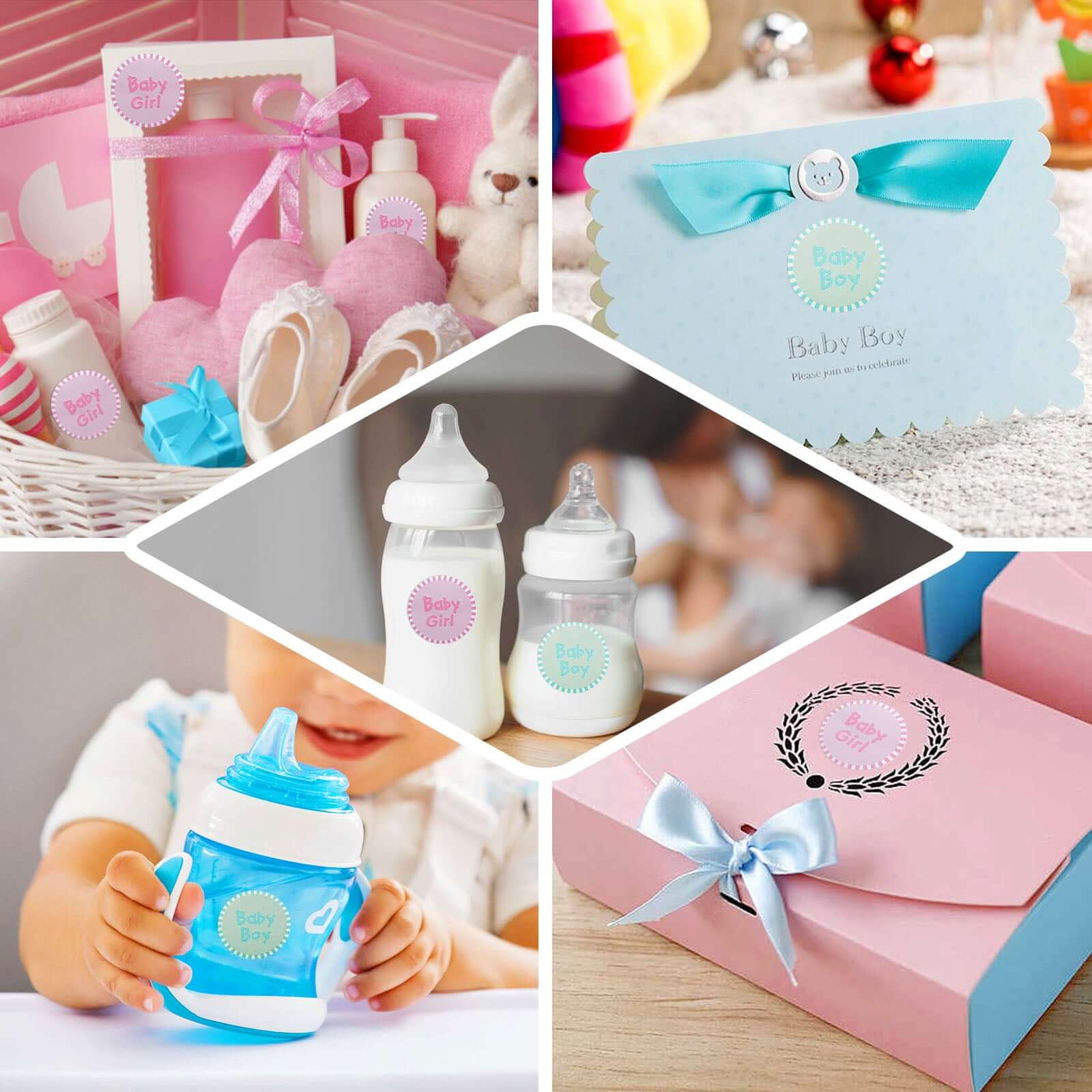 100 Pieces 1-Inch Round Pink Stickers for Baby Girl Baby Shower Favors