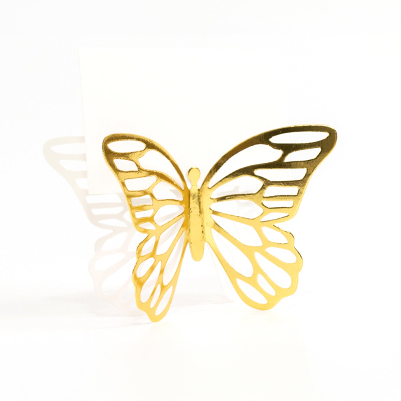 25-Piece Gold Paper Butterfly Place Card Holders with Printable White Cards - 3D Free-Standing 3x5 Table Number Stands