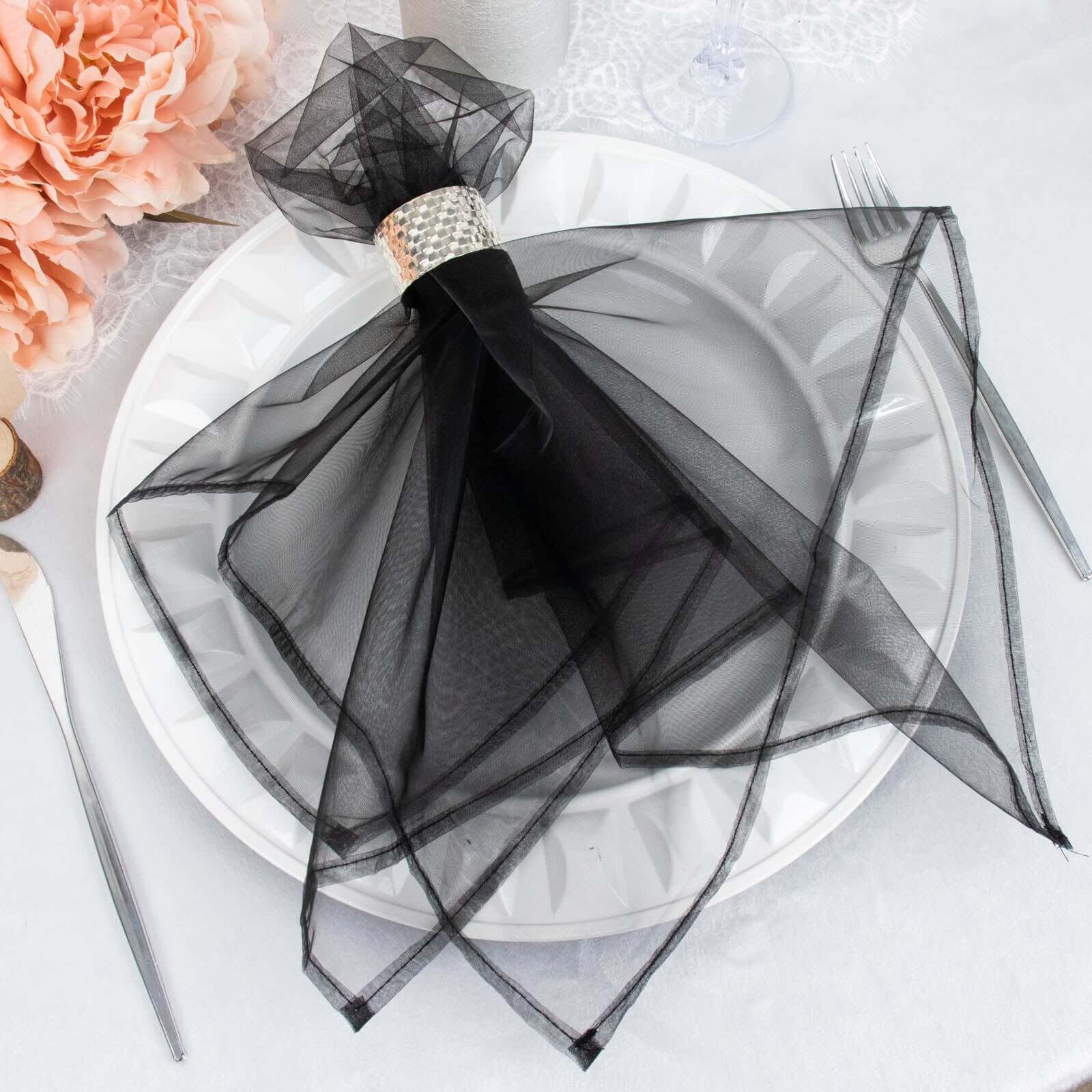 Great Deal! 10-Pack of 23x23 Black Organza Sheer Dinner Napkins