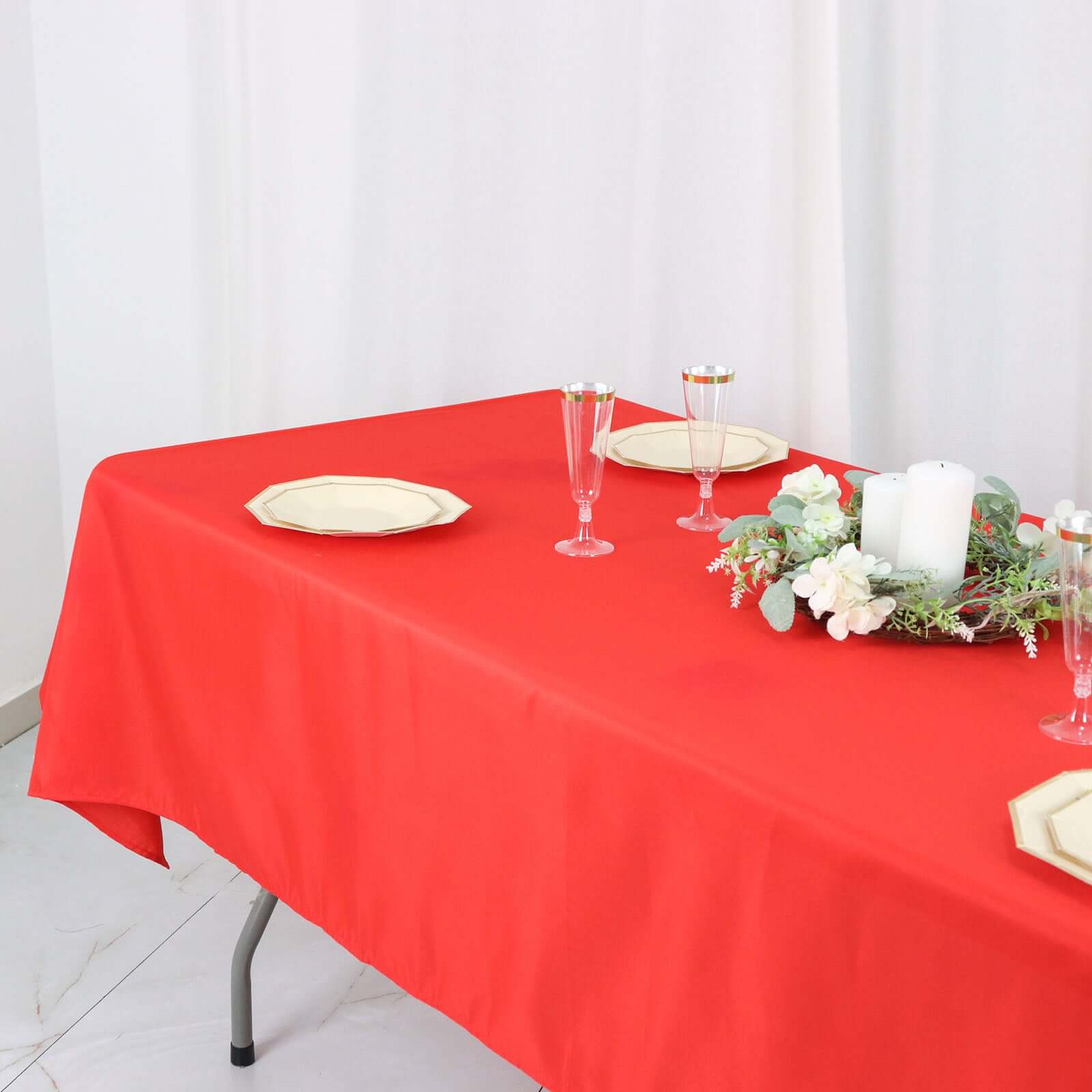 Hot Sale! Wrinkle-Resistant Red Polyester Rectangle Tablecloth, 54x96 for Various Events