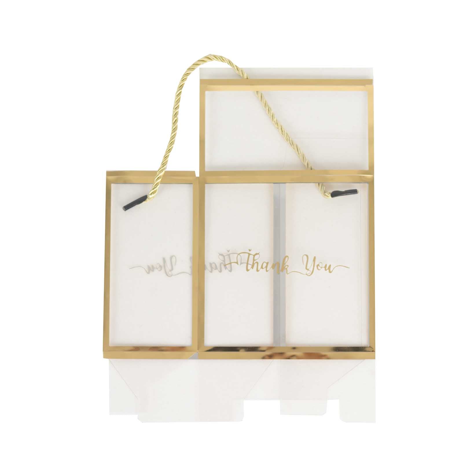 25-Pack Gold-Trimmed Clear PVC Portable Candy Favor Boxes with Rope Handles and 'Thank You' Print