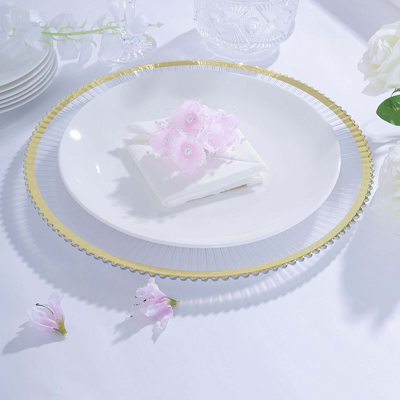 Hot Deal! 6-Pack 13-inch Clear Acrylic Charger Plates with Gold Sunray Wavy Rim