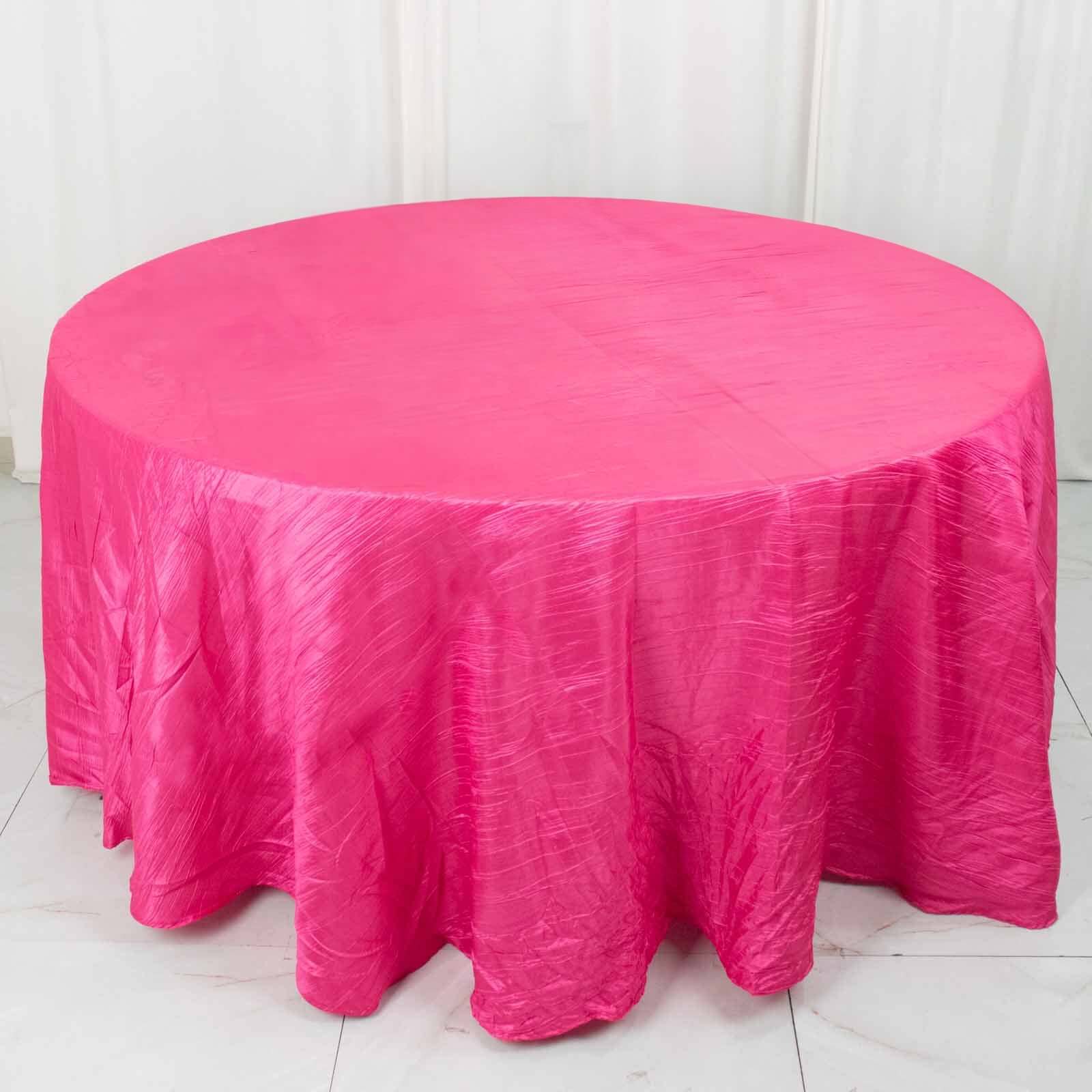Seamless Accordion Crinkle Fuchsia Taffeta 120 Round Tablecloth