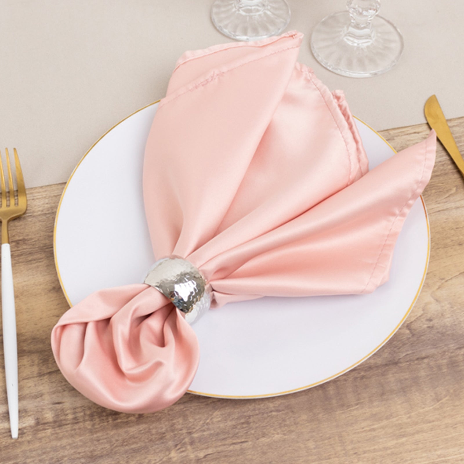 5-Pack Lamour Satin 20x20 Dusty Rose Dinner Napkins - Soft Matte Finish