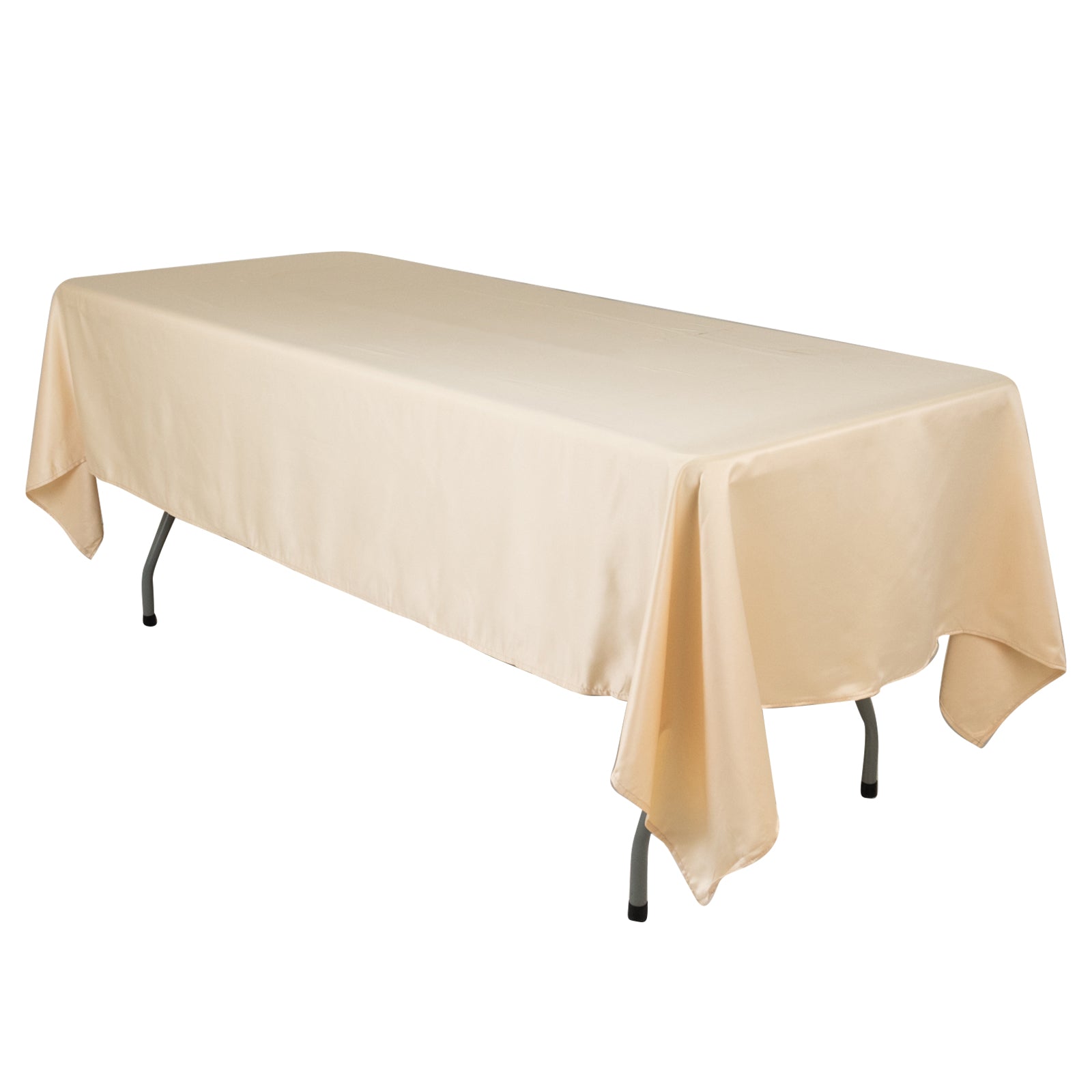 Beige Lamour Satin Rectangle Tablecloth - Durable & Silky Soft, Ideal for Events