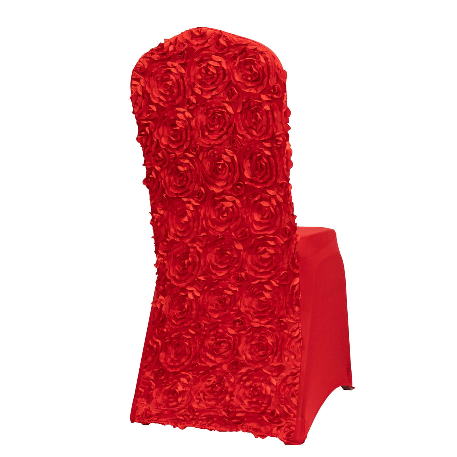 Red Satin Rosette Stretch Slip-On Cover for Banquet Chairs - Great Value!