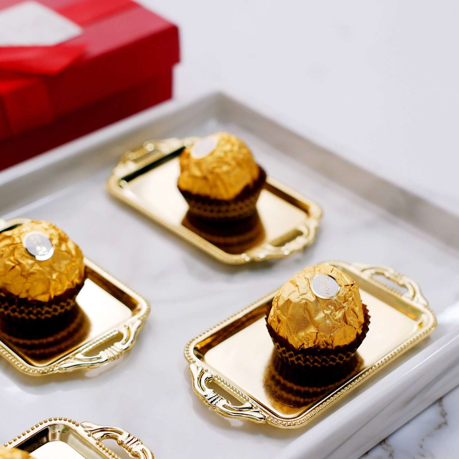 12-Piece Gold Rectangular Mini Display Trays for Candy and Party Favors