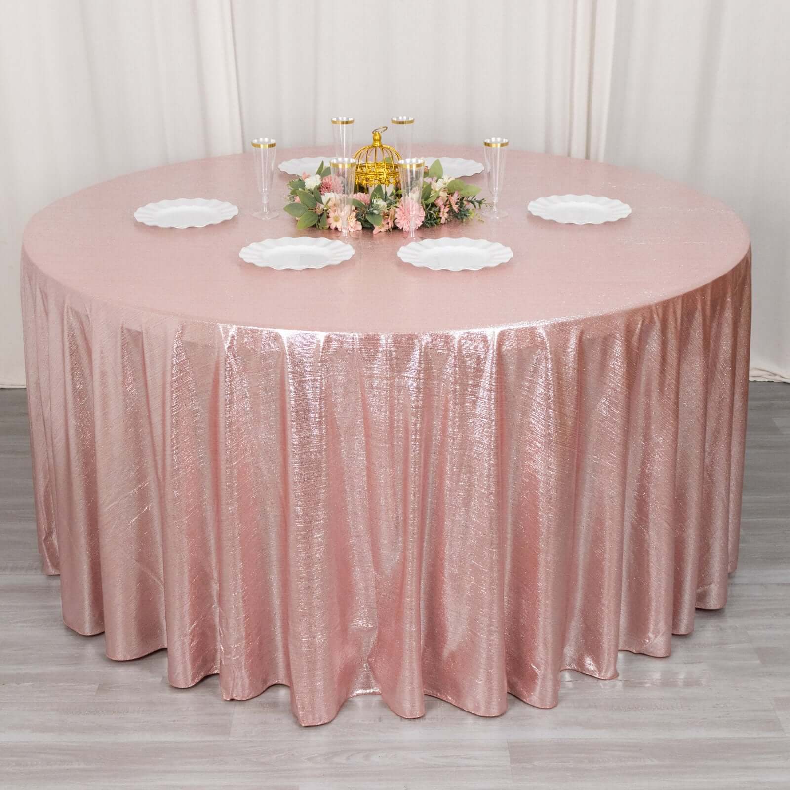 Sparkling Rose Gold Sequin Dots 120" Polyester Round Tablecloth - Wrinkle-Free & Reusable