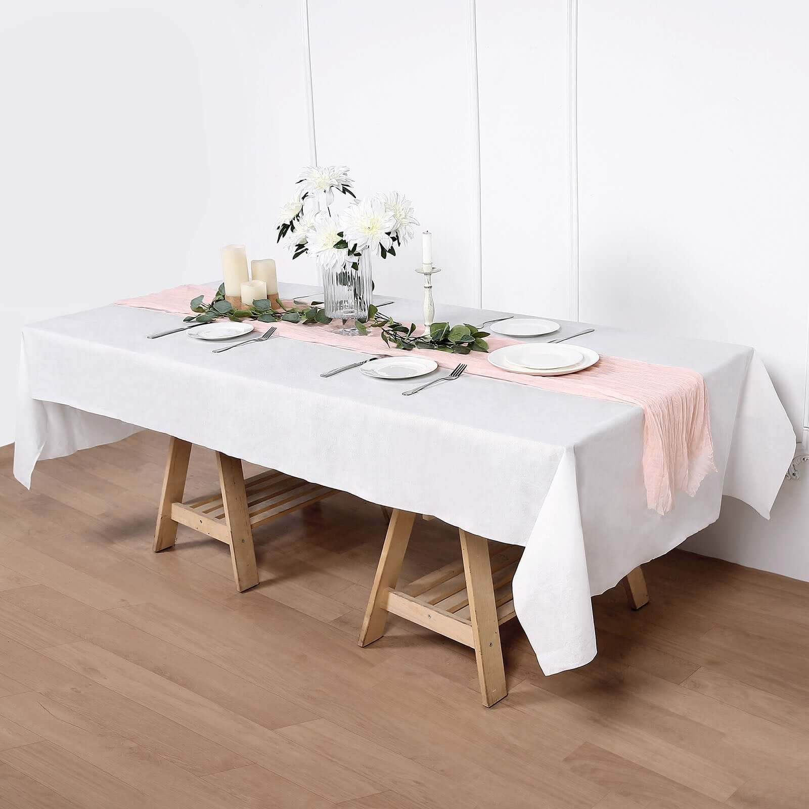 Disposable White Airlaid Rectangle Tablecloth 50x108 - Linen - Like for Easy Cleanup