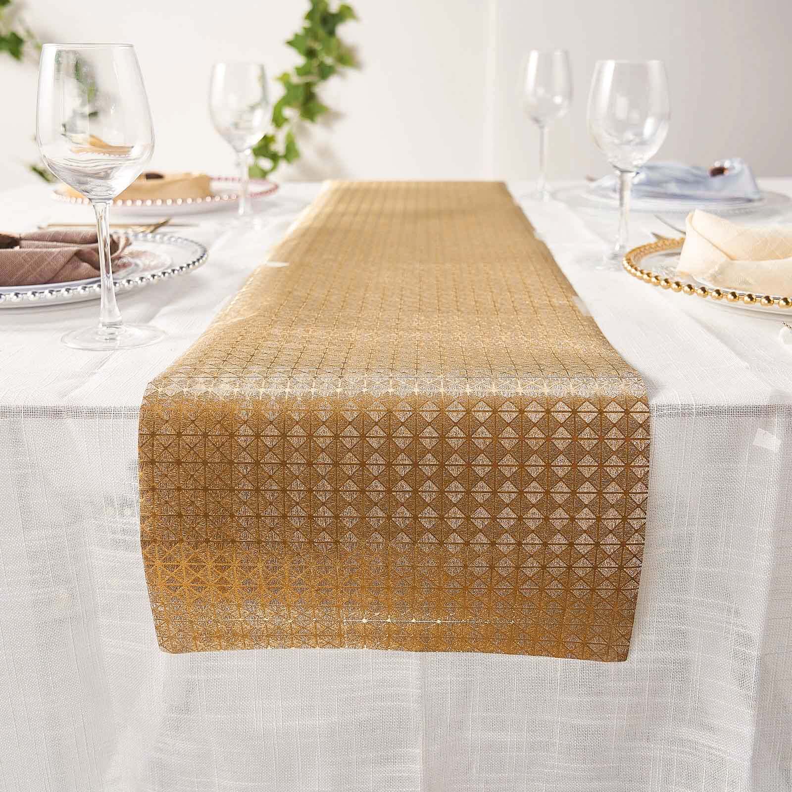 9ft Disposable Gold Geometric Print Table Runner - Perfect for Events
