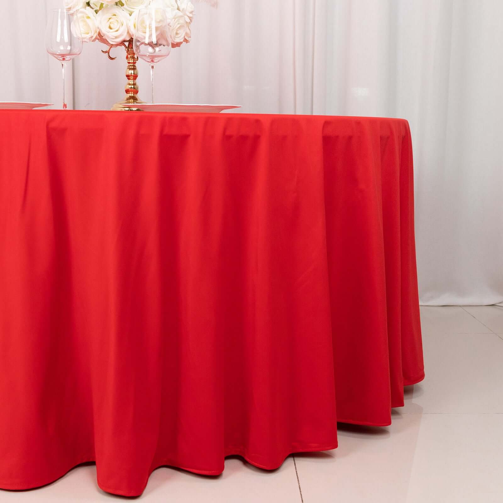 Red Premium Scuba 120-Inch Round Tablecloth - Wrinkle & Stain Resistant