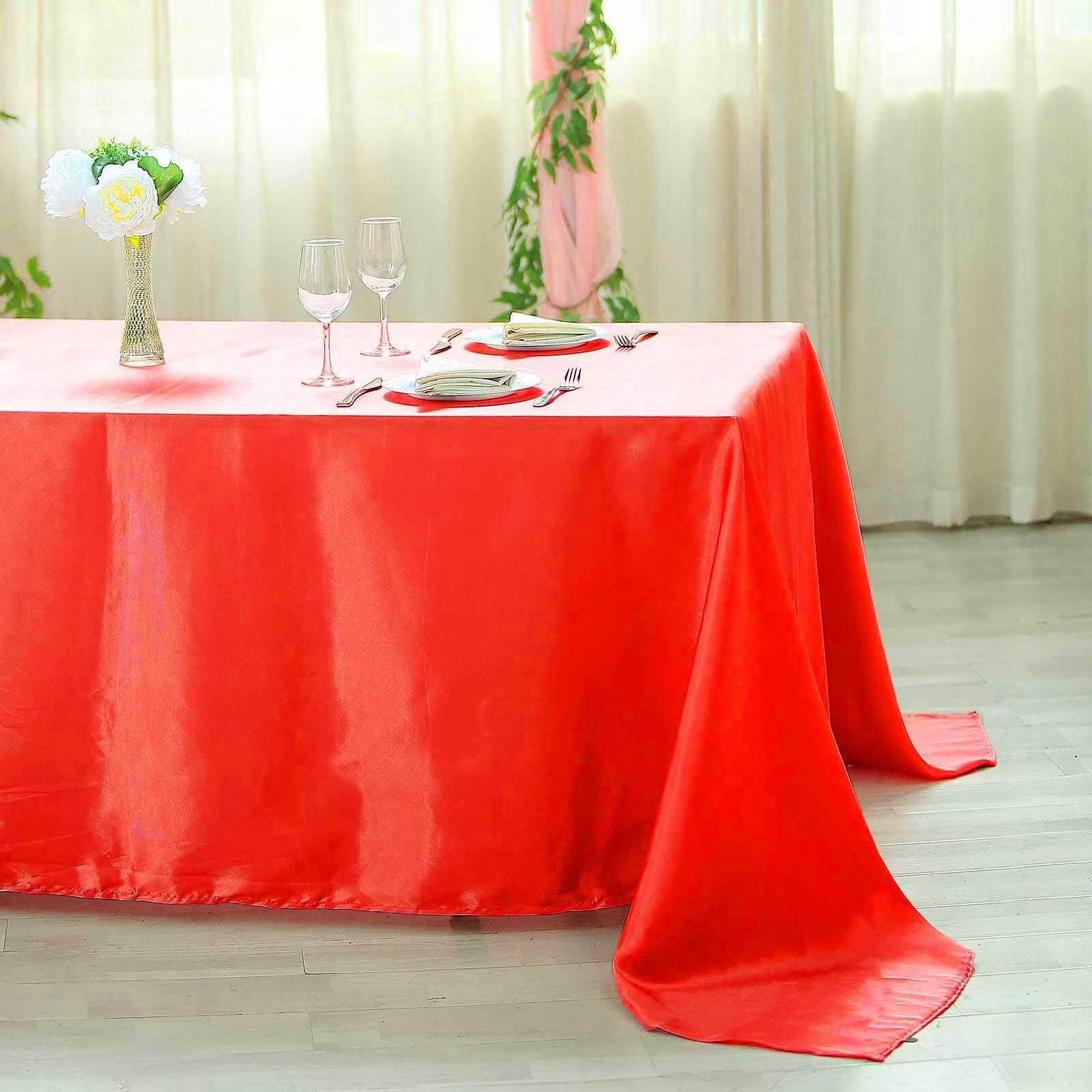 Hot Deal! Red Seamless Satin Rectangular Tablecloth, 90x156 Inches
