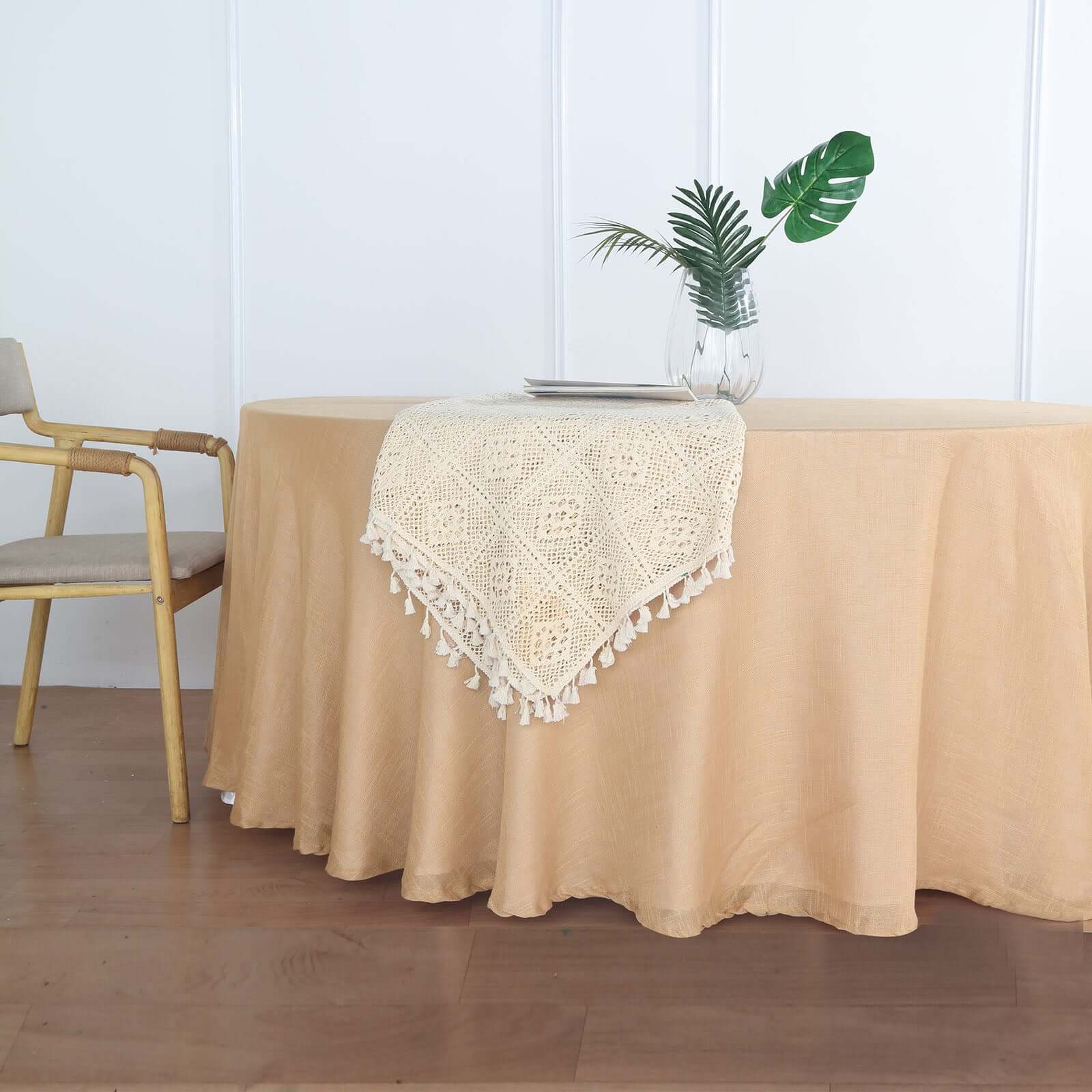 Premium Faux Linen 120" Round Wrinkle-Resistant Tablecloth - Natural