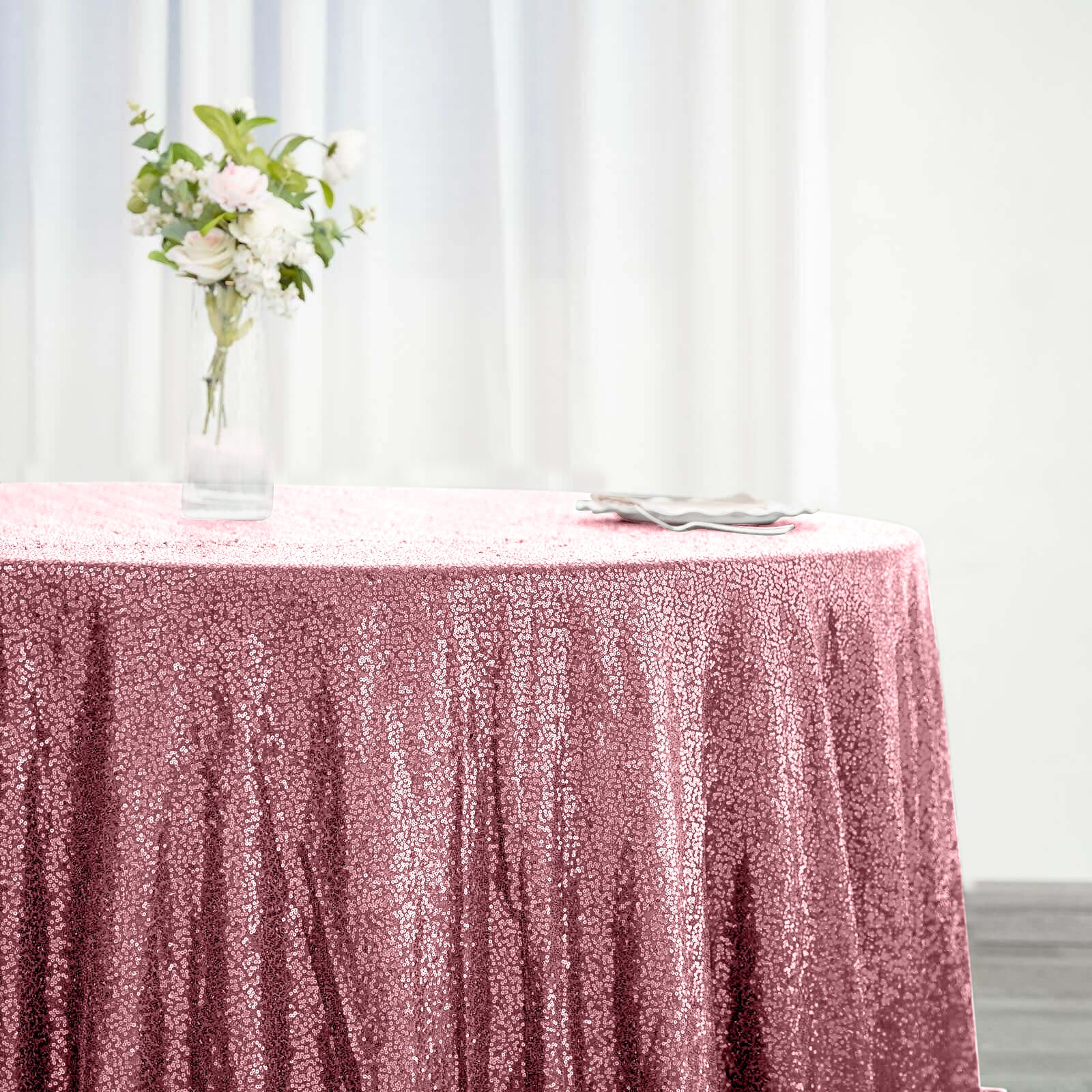 132-Inch Pink Seamless Sparkly Round Sequin Tablecloth for Events