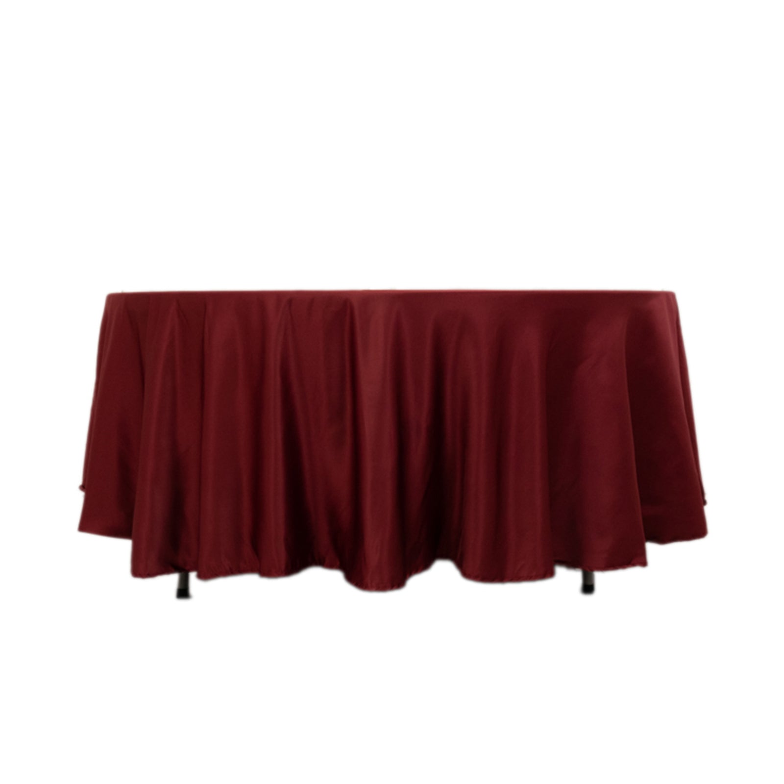 Premium Lamour Satin Round Tablecloth in Burgundy - Durable & Silk-Like, 108" Dia.