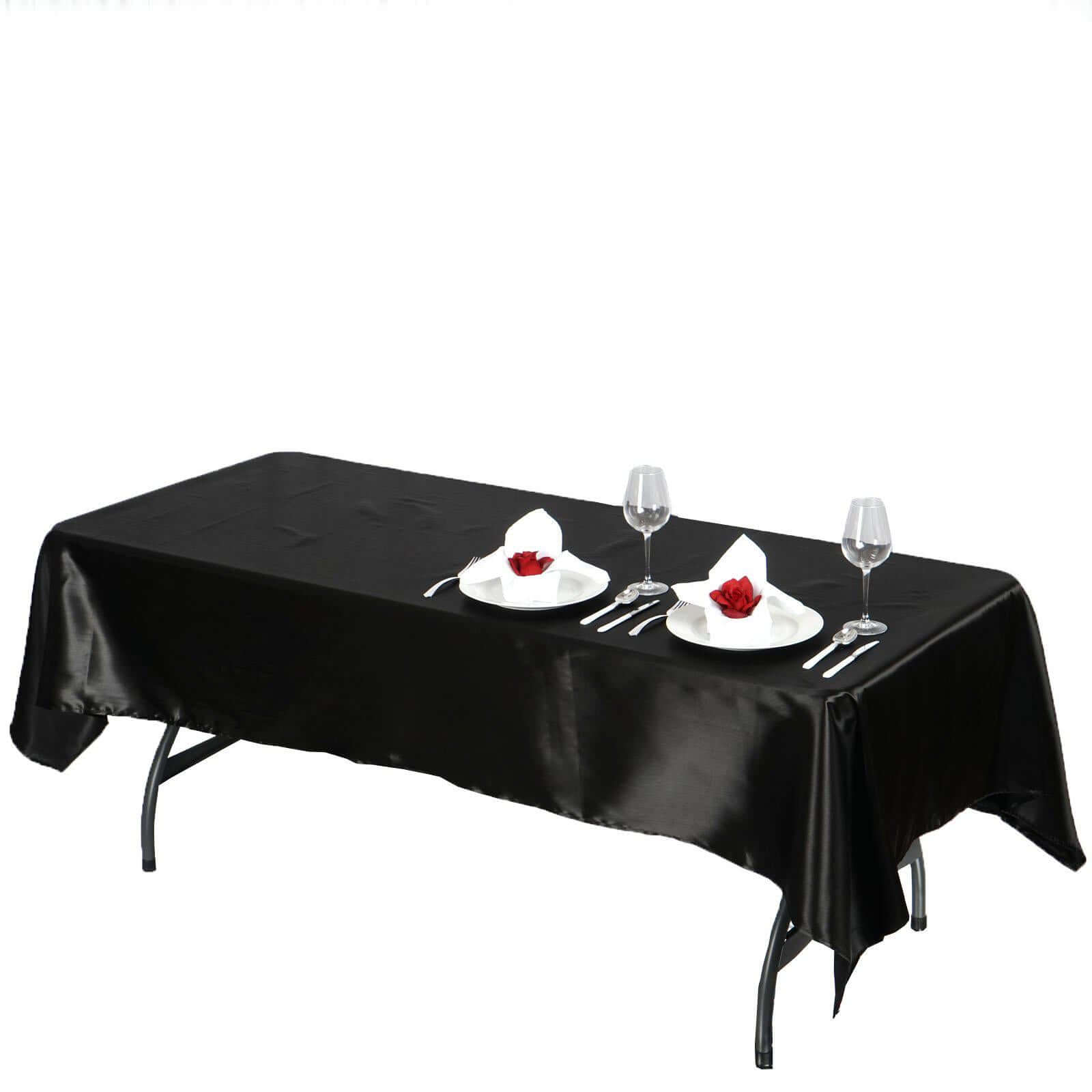 Black Satin 60x102 Rectangular Tablecloth - Smooth & Lustrous