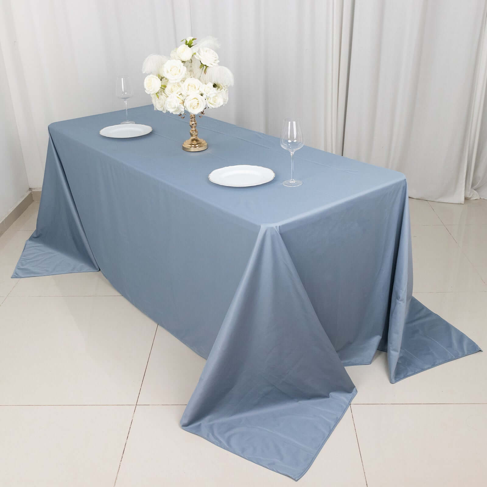 Wrinkle-Free, Stain-Resistant Dusty Blue Scuba Polyester 90x132 Rectangular Tablecloth