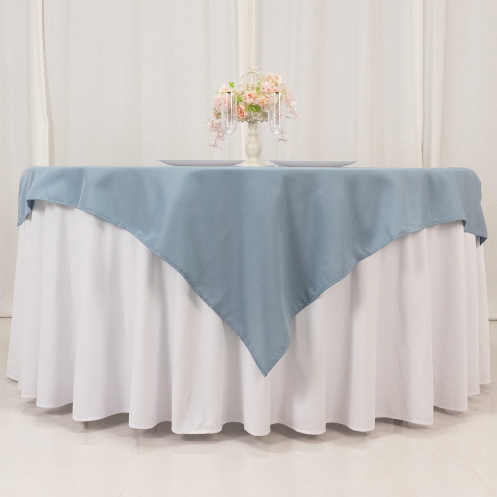 Premium 54x54 Dusty Blue Polyester Square Table Overlay - Stain & Wrinkle Resistant 220GSM Table Topper