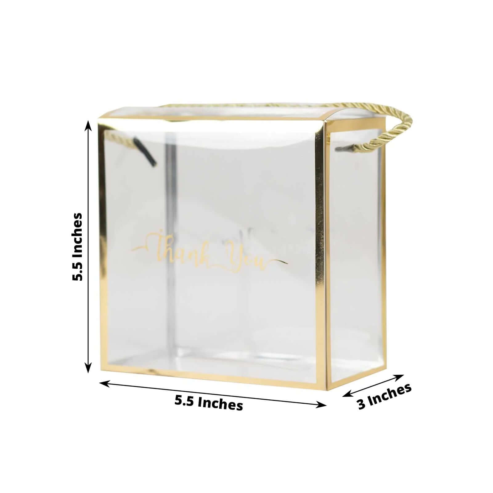 25-Pack Gold-Trimmed Clear PVC Portable Candy Favor Boxes with Rope Handles and 'Thank You' Print