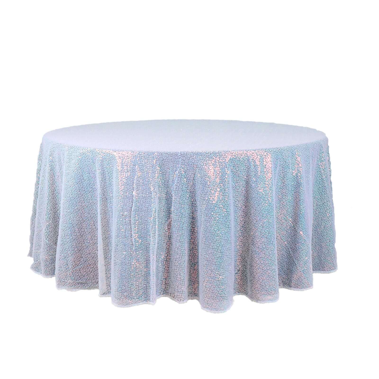 Hot! 120" Iridescent Blue Sequin Round Tablecloth - Seamless Glitter Cover