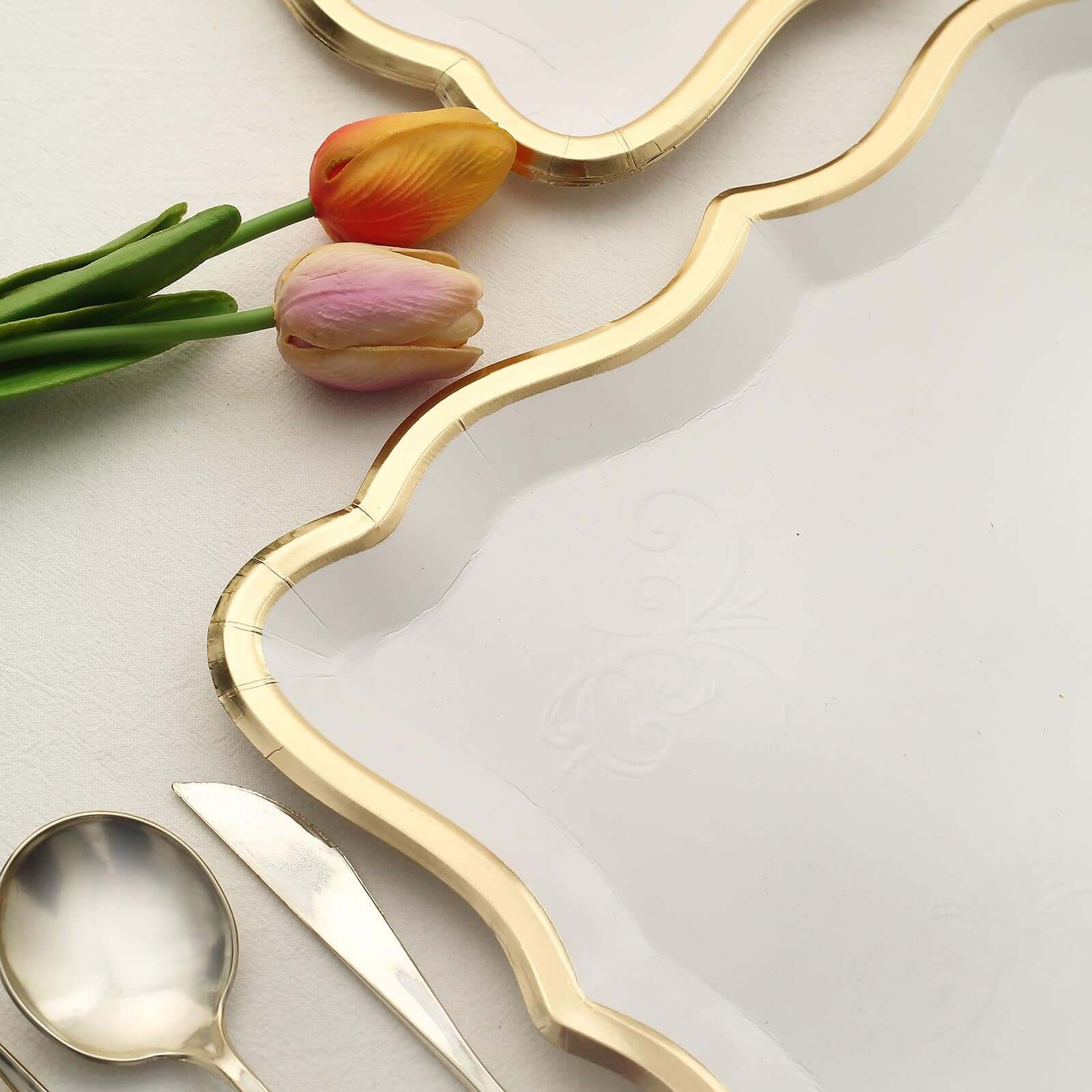 10-Pack Heavy Duty 400GSM White Cardboard Serving Trays with Gold Rim for Weddings & Parties