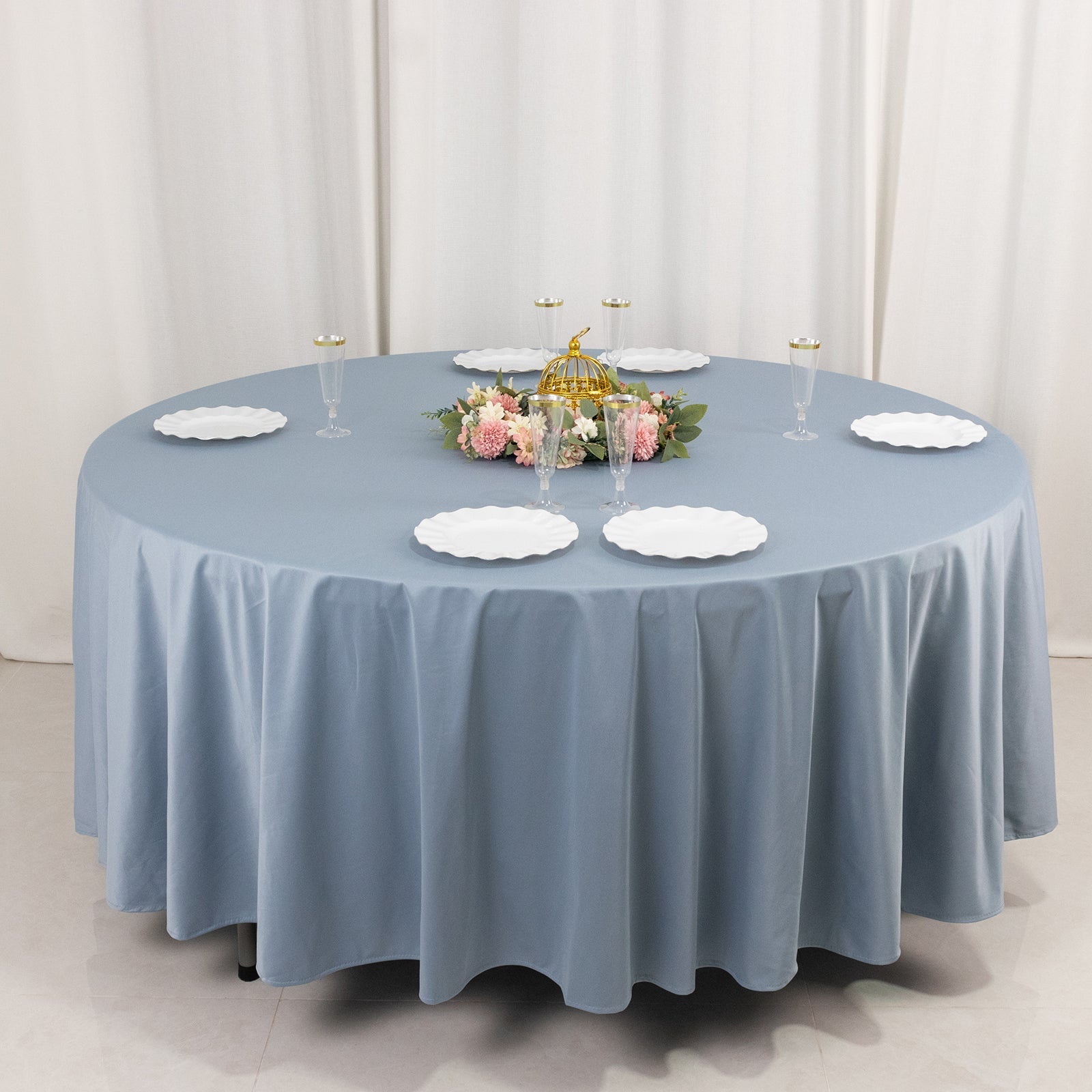 Exclusive Dusty Blue 108' Scuba Round Tablecloth - Wrinkle & Stain Free
