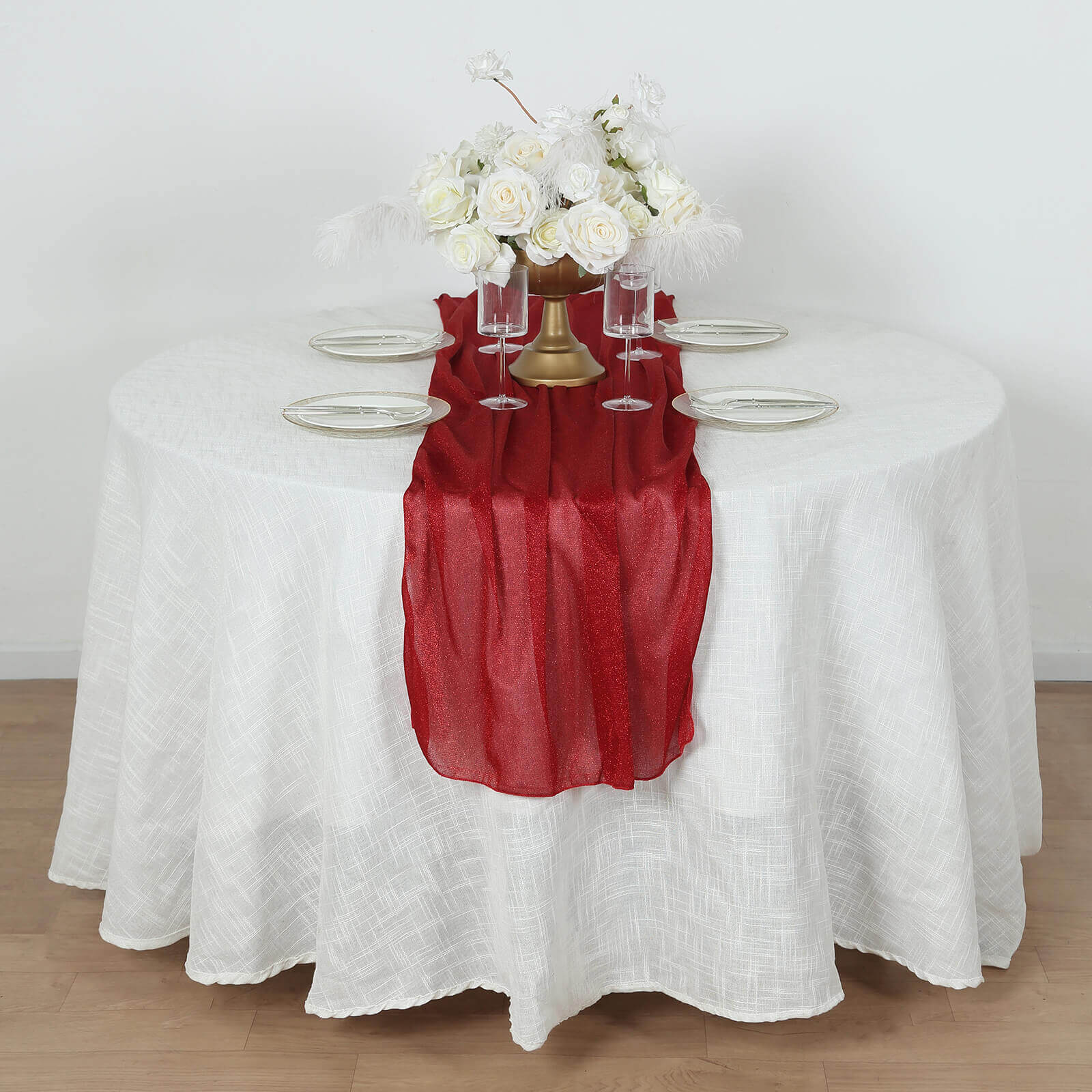 Red Sparkling Reusable Glitter Gauze Table Runner 27x120