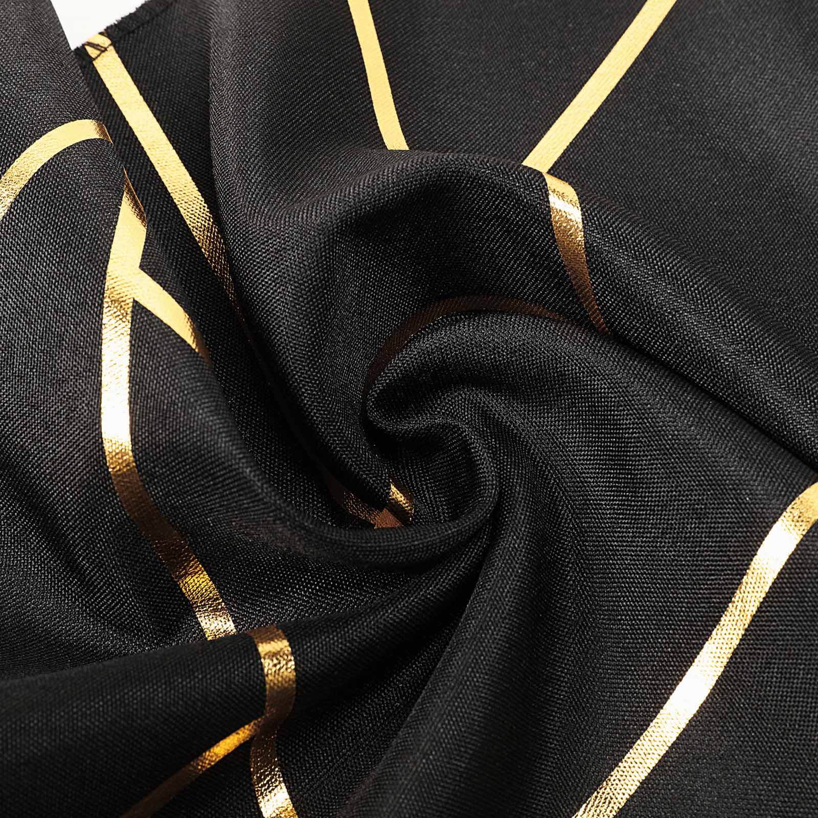 9ft Black Polyester Table Runner with Stunning Gold Foil Geometric Accent
