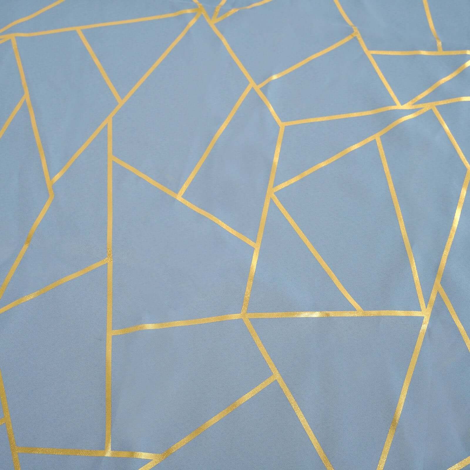 Hot Sale! Wrinkle-Resistant Seamless Polyester 120' Round Tablecloth in Dusty Blue with Gold Foil Geometric Design